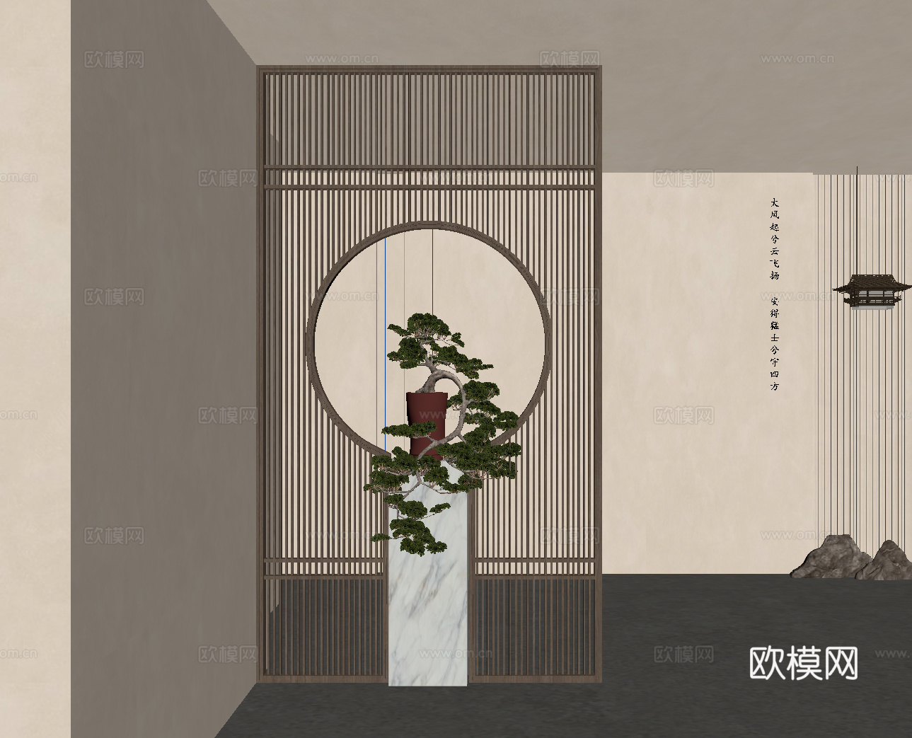 新中式玄关隔断su模型