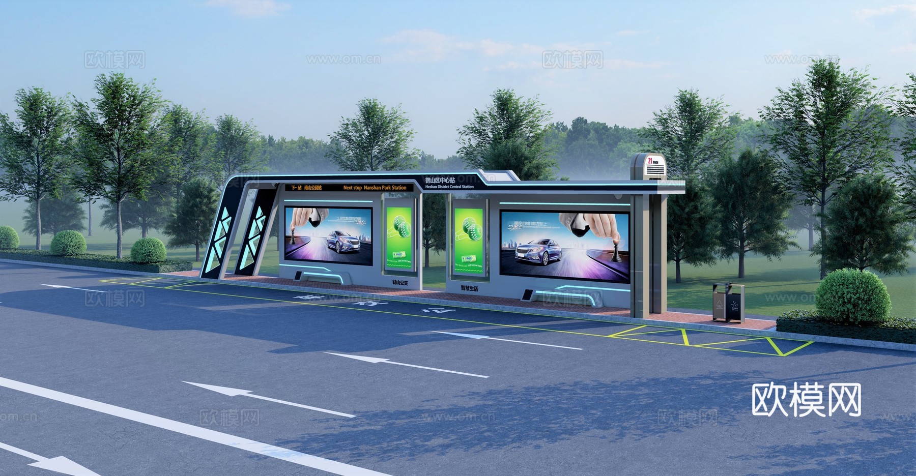 现代公交站台 公交站台 公共交通su模型