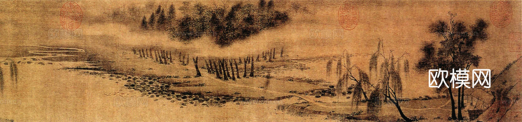 中式新中式挂画壁画字画山水花鸟背景墙壁纸装饰画油画