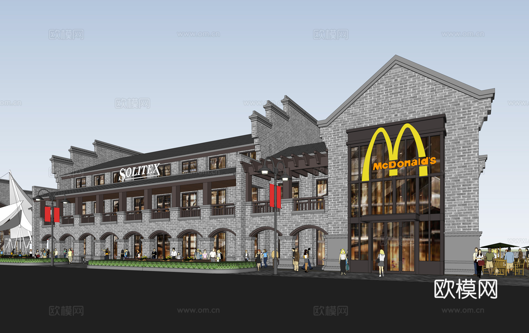 民国商业街 沿街商业su模型