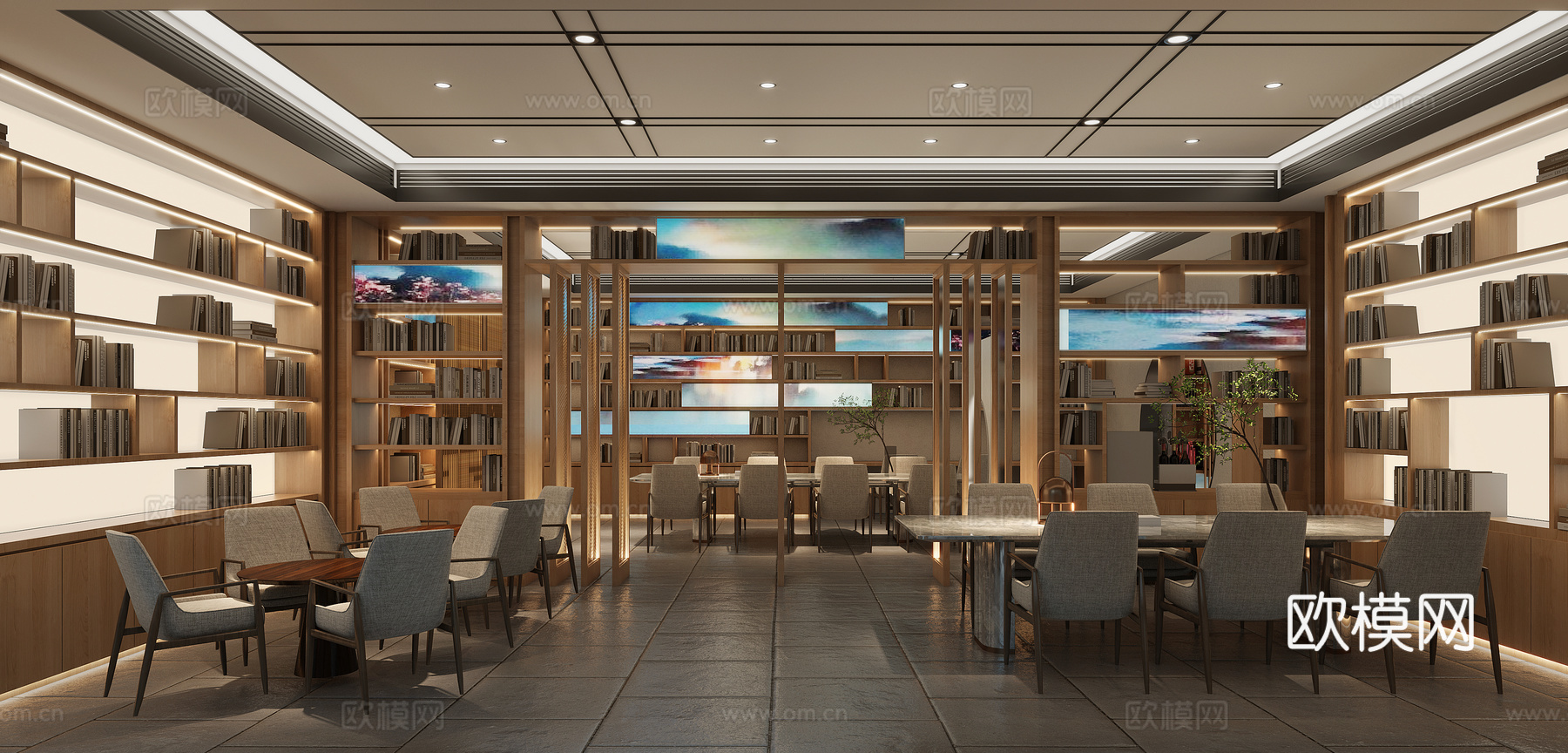 新中式 党群服务中心 文化展厅 展厅3D模型3d模型下载（渲染图2）