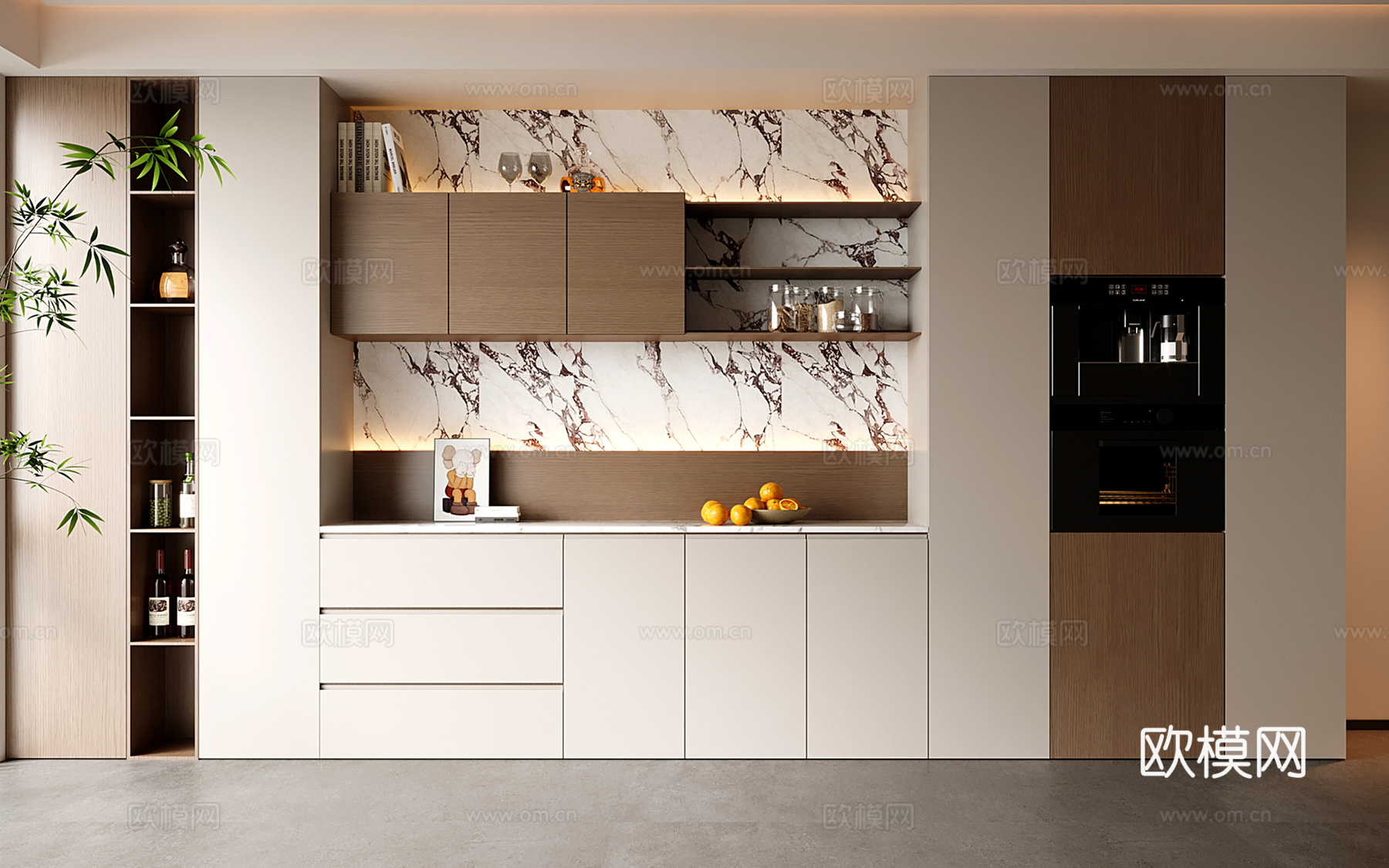 意式现代酒柜 定制满墙酒柜su模型