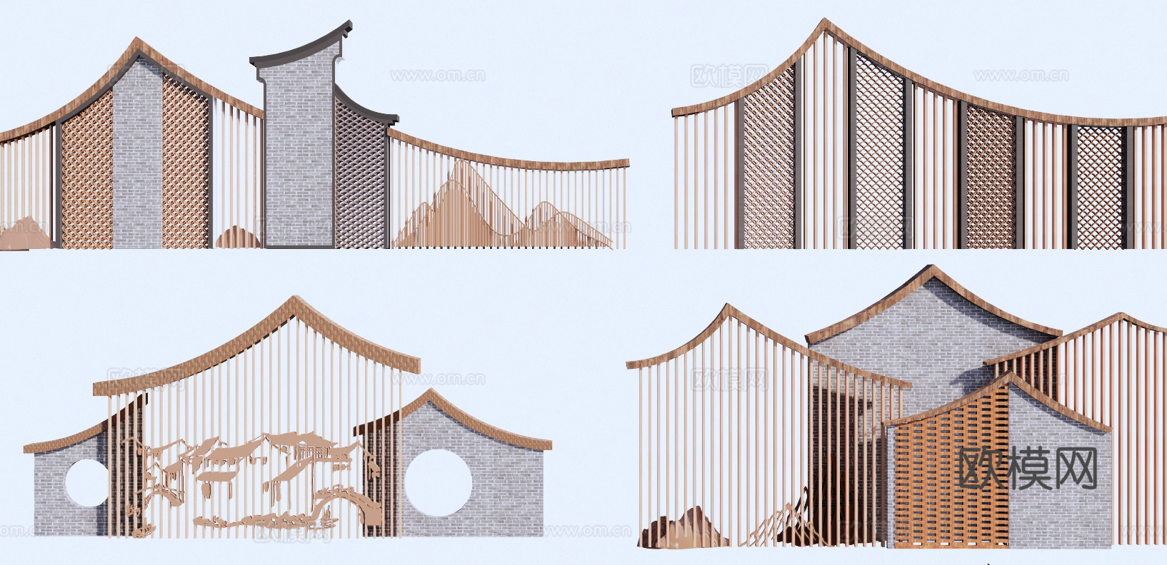 中式景墙su模型