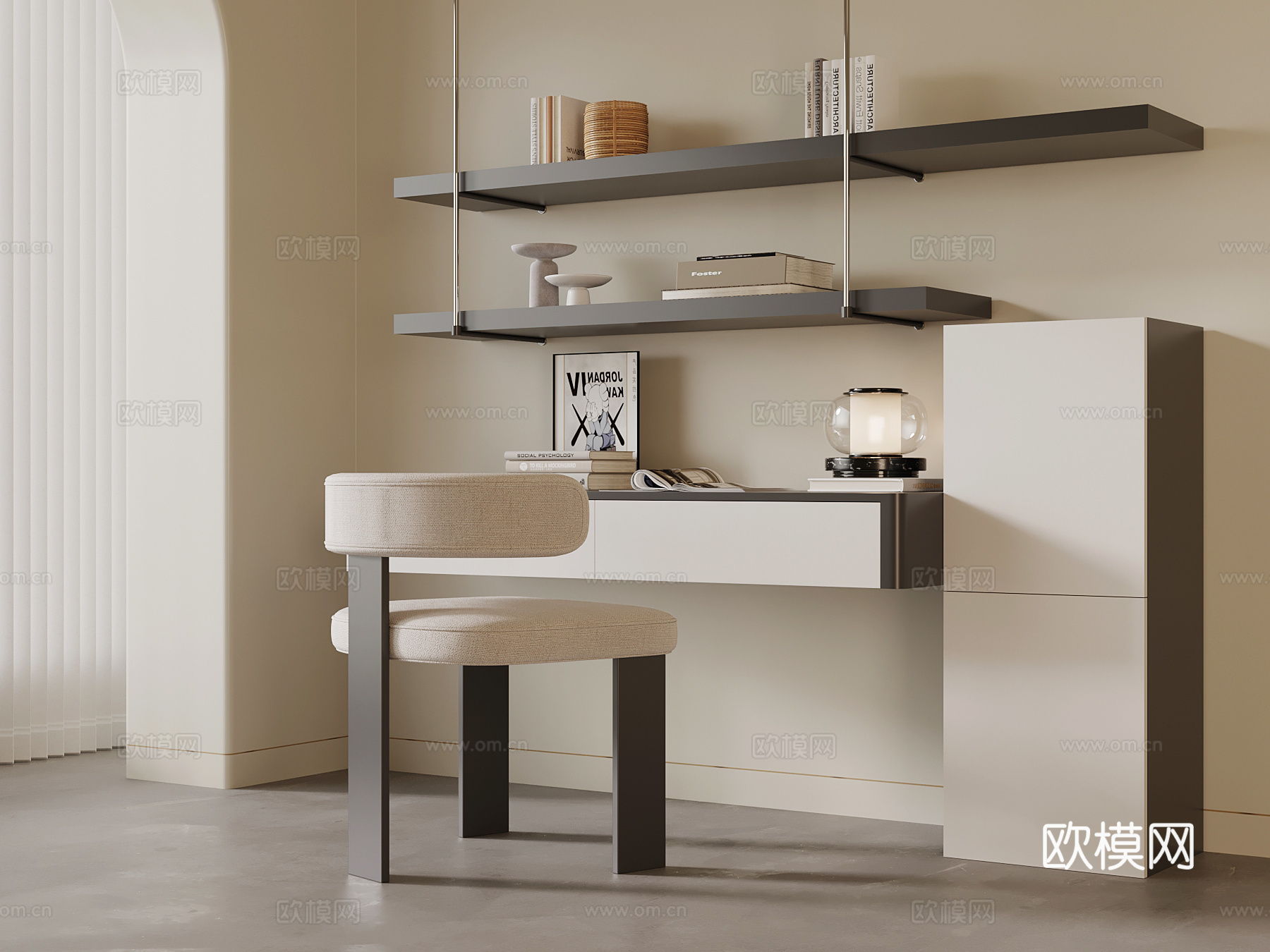 现代书桌椅 书架3d模型