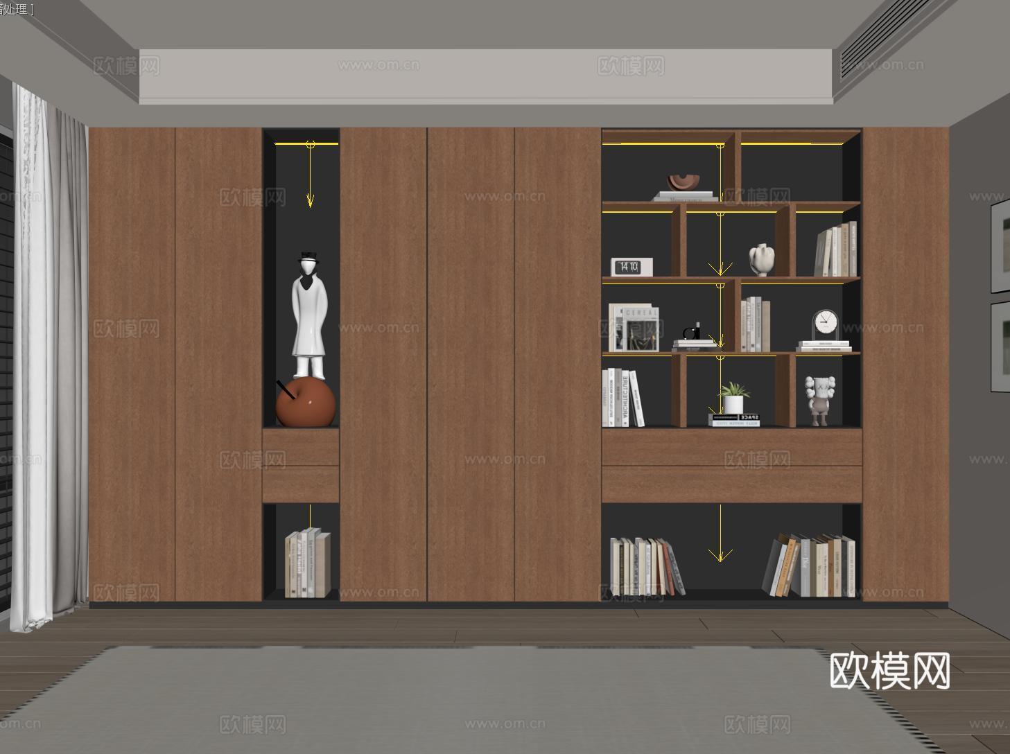 中古现代书柜 开放格书柜 雕塑su模型