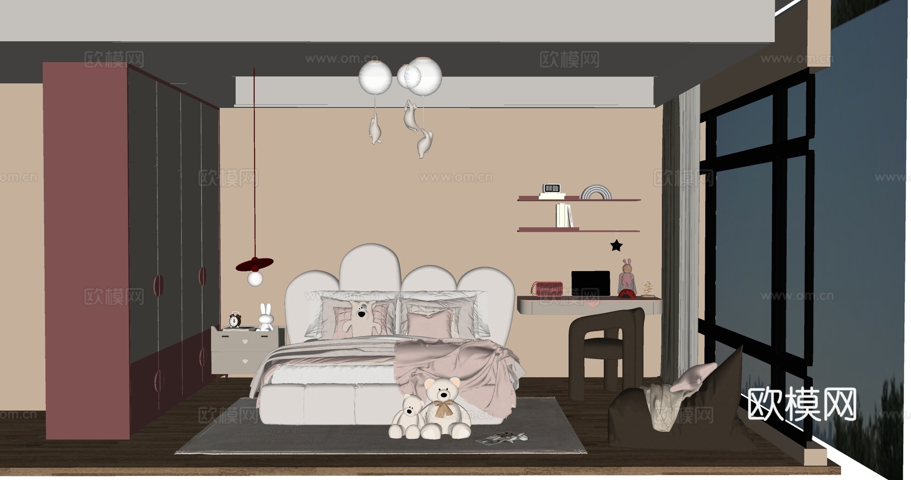卧室 衣柜 儿童房 女孩房su模型
