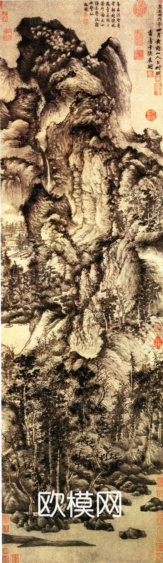 中式新中式挂画壁画字画山水花鸟背景墙壁纸装饰画油画