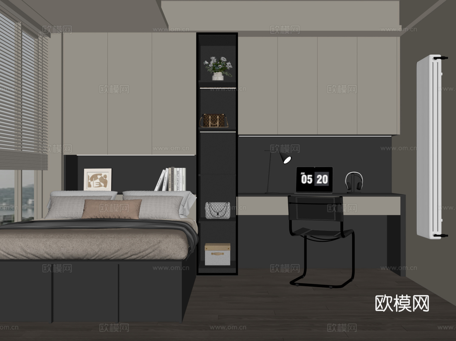 现代榻榻米 卧室 衣柜 书桌椅su模型