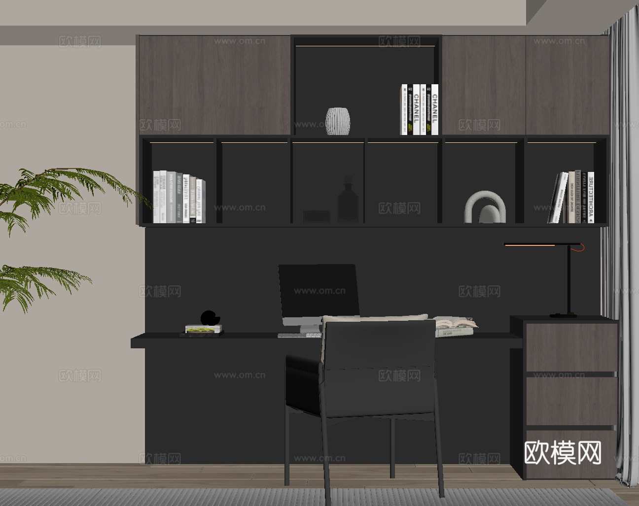现代书柜 书桌椅su模型