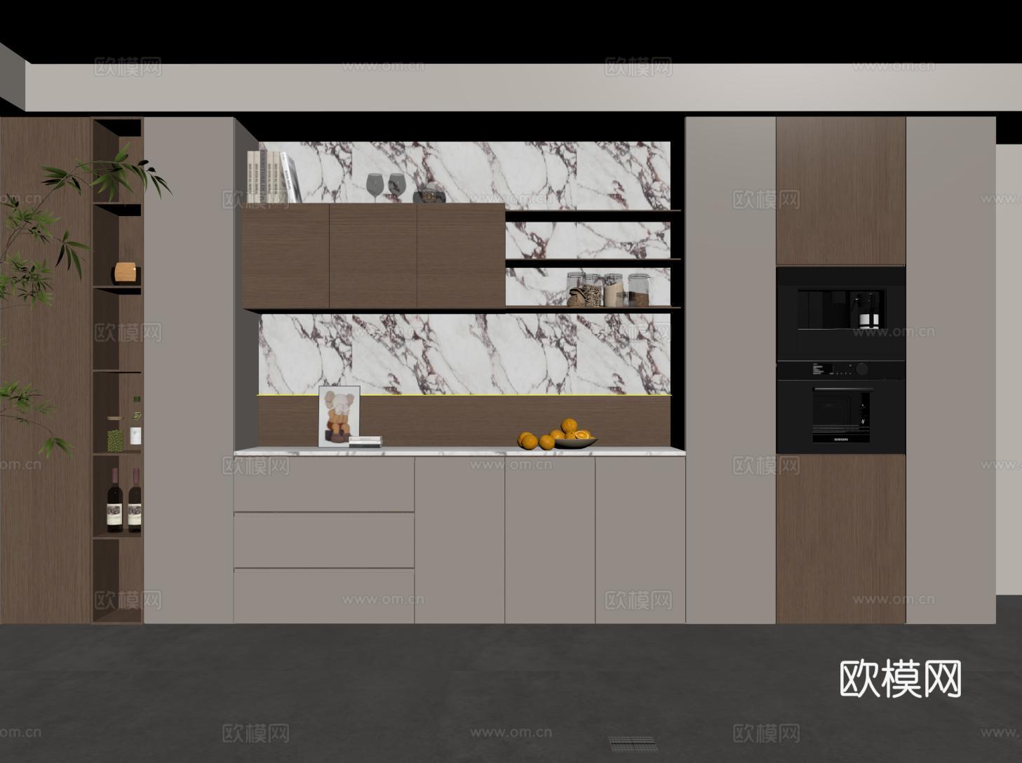 意式现代酒柜 定制满墙酒柜su模型