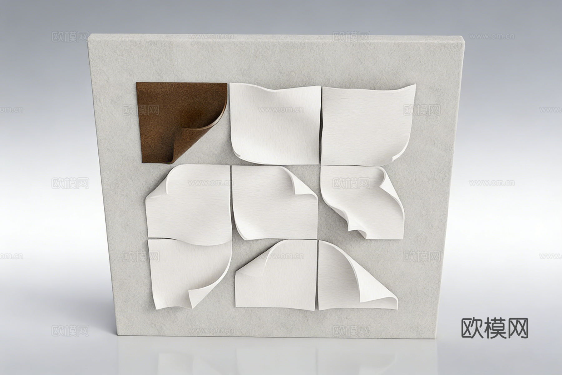 现代简约九宫格纸张翘边 艺术装置 墙面装饰su模型