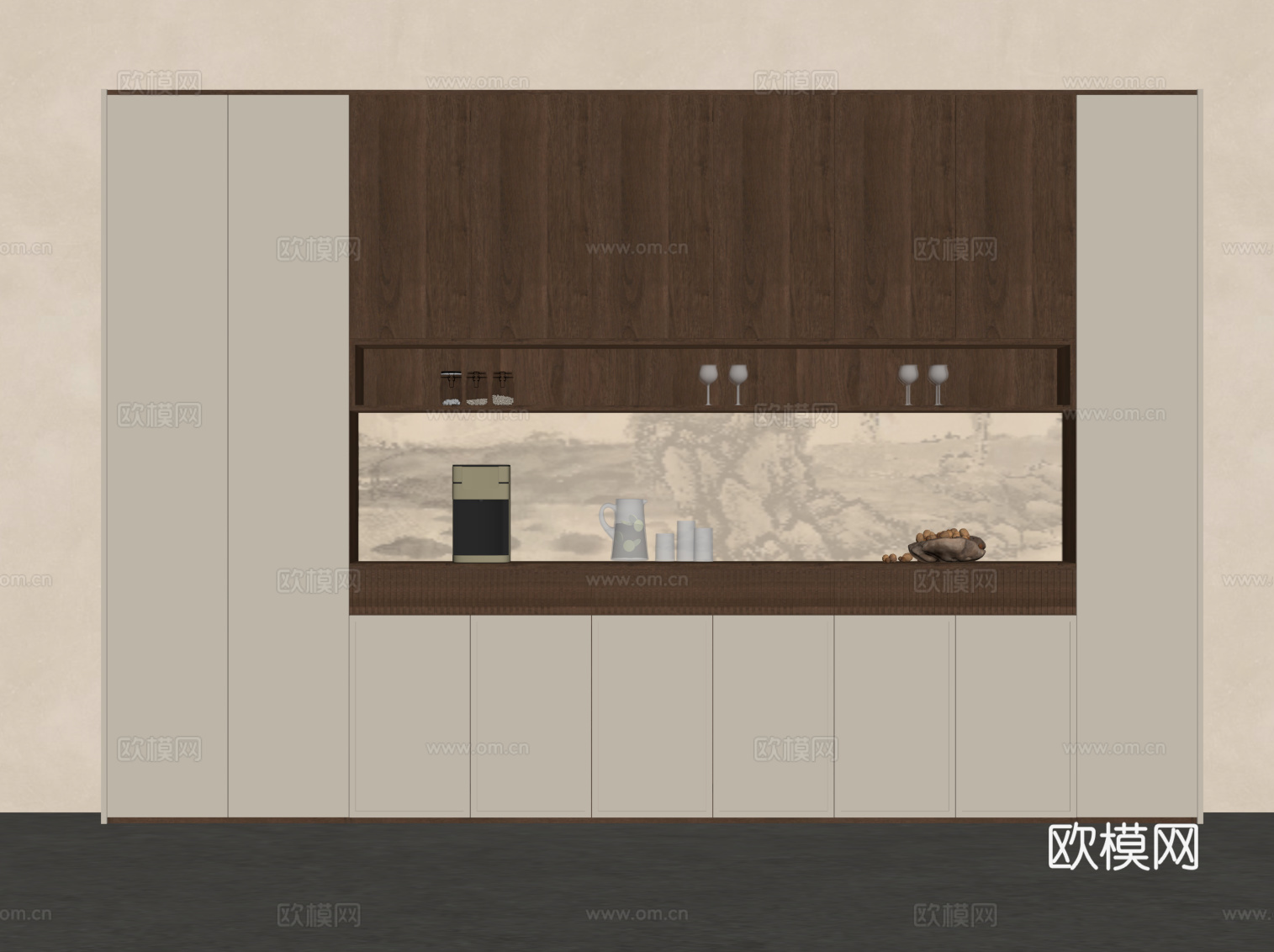 中古风酒柜 餐边柜su模型