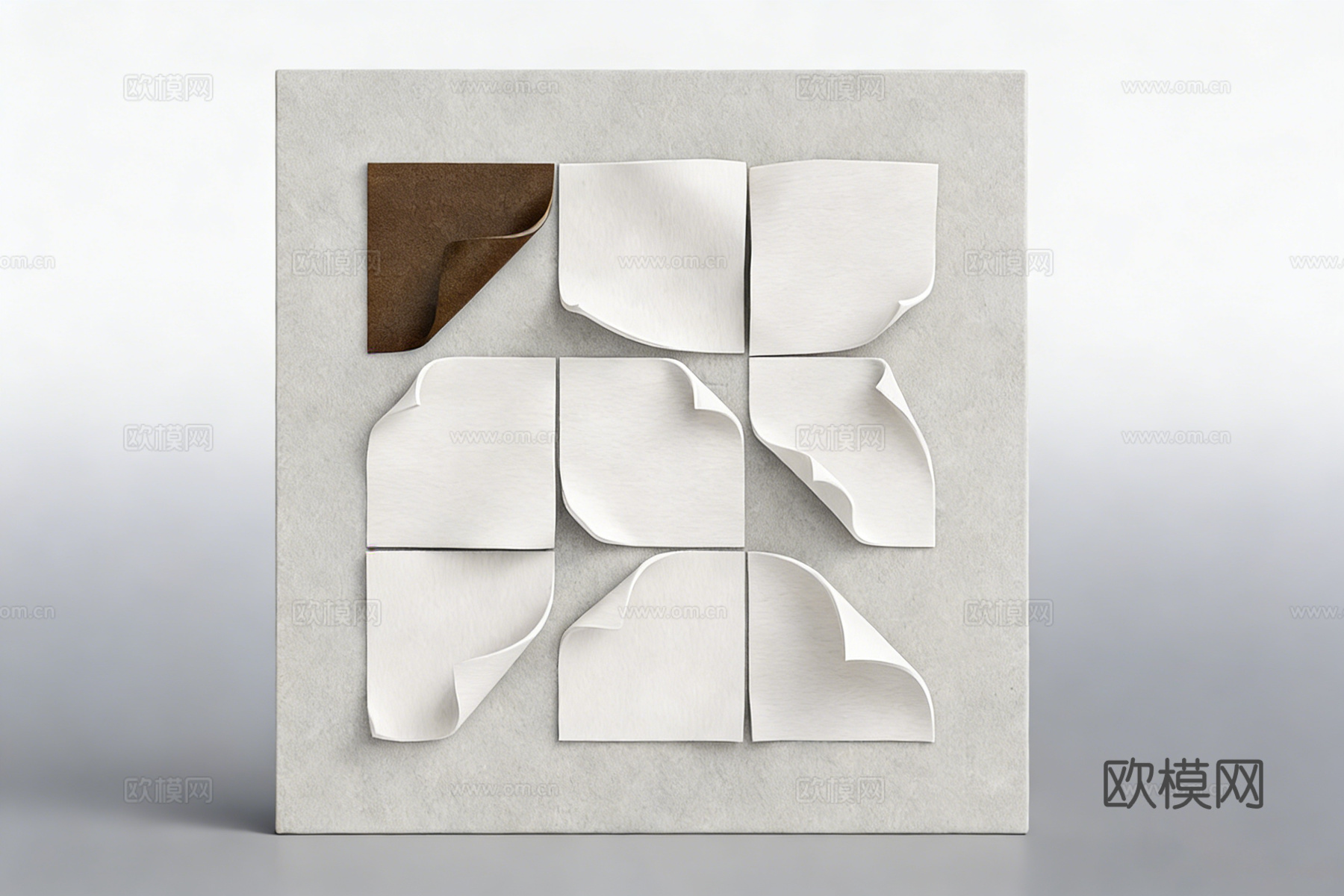 现代简约九宫格纸张翘边 艺术装置 墙面装饰su模型