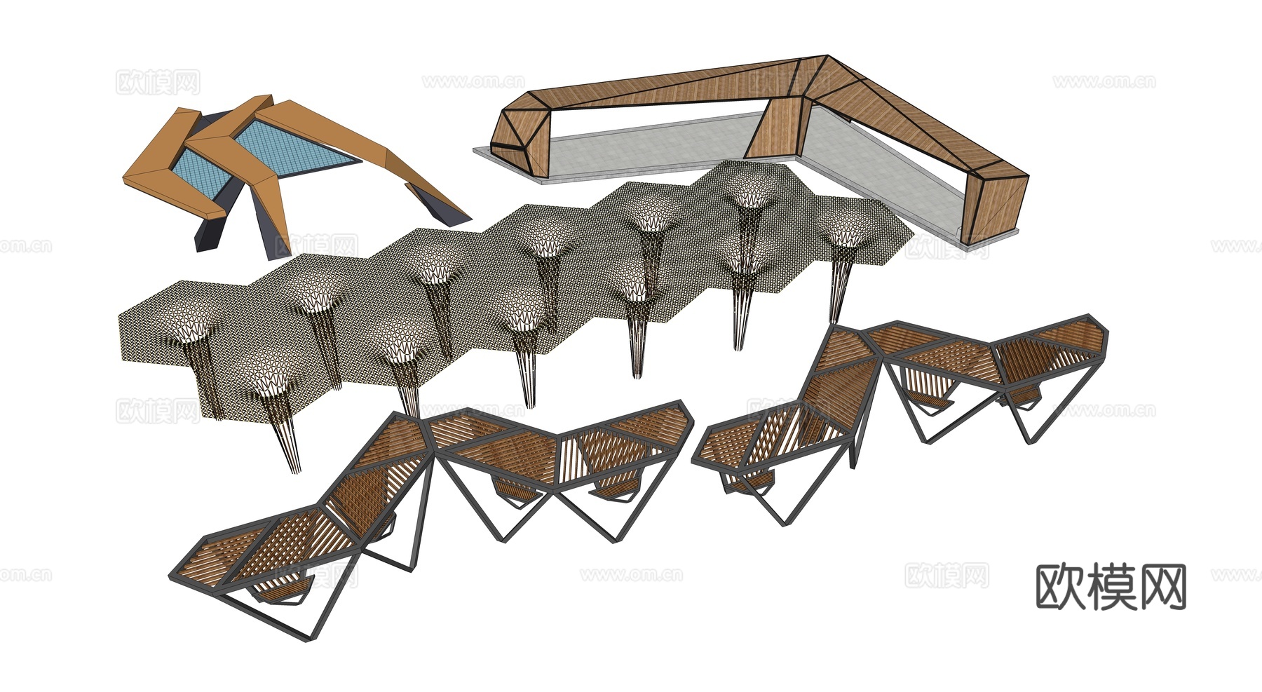 景观构架 景观廊道 小品su模型