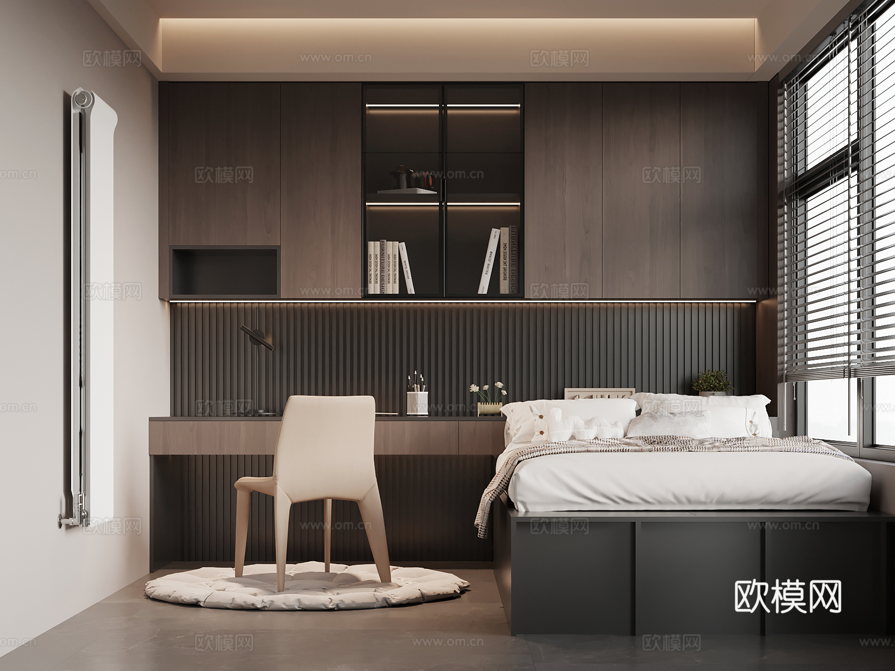 现代意式榻榻米 卧室 衣柜 书桌椅su模型