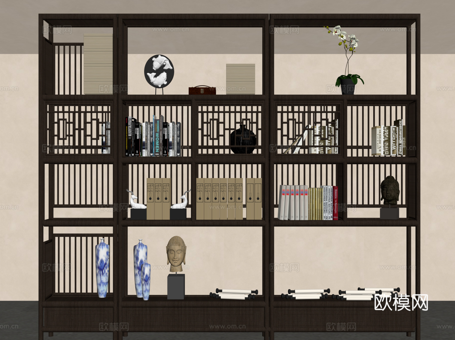 新中式博古架 置物架su模型
