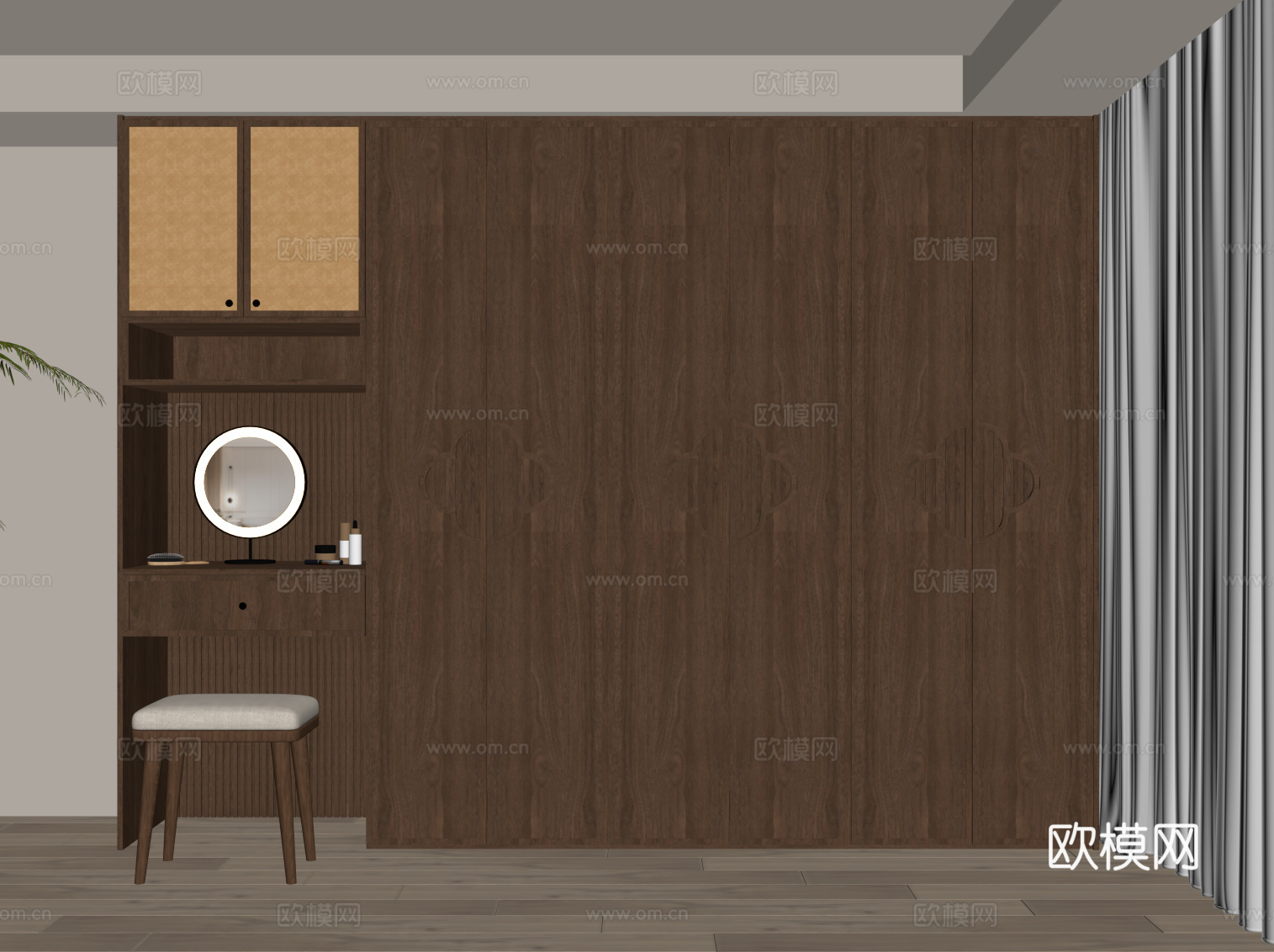 新中式衣柜 宋式风衣柜 梳妆台一体柜su模型