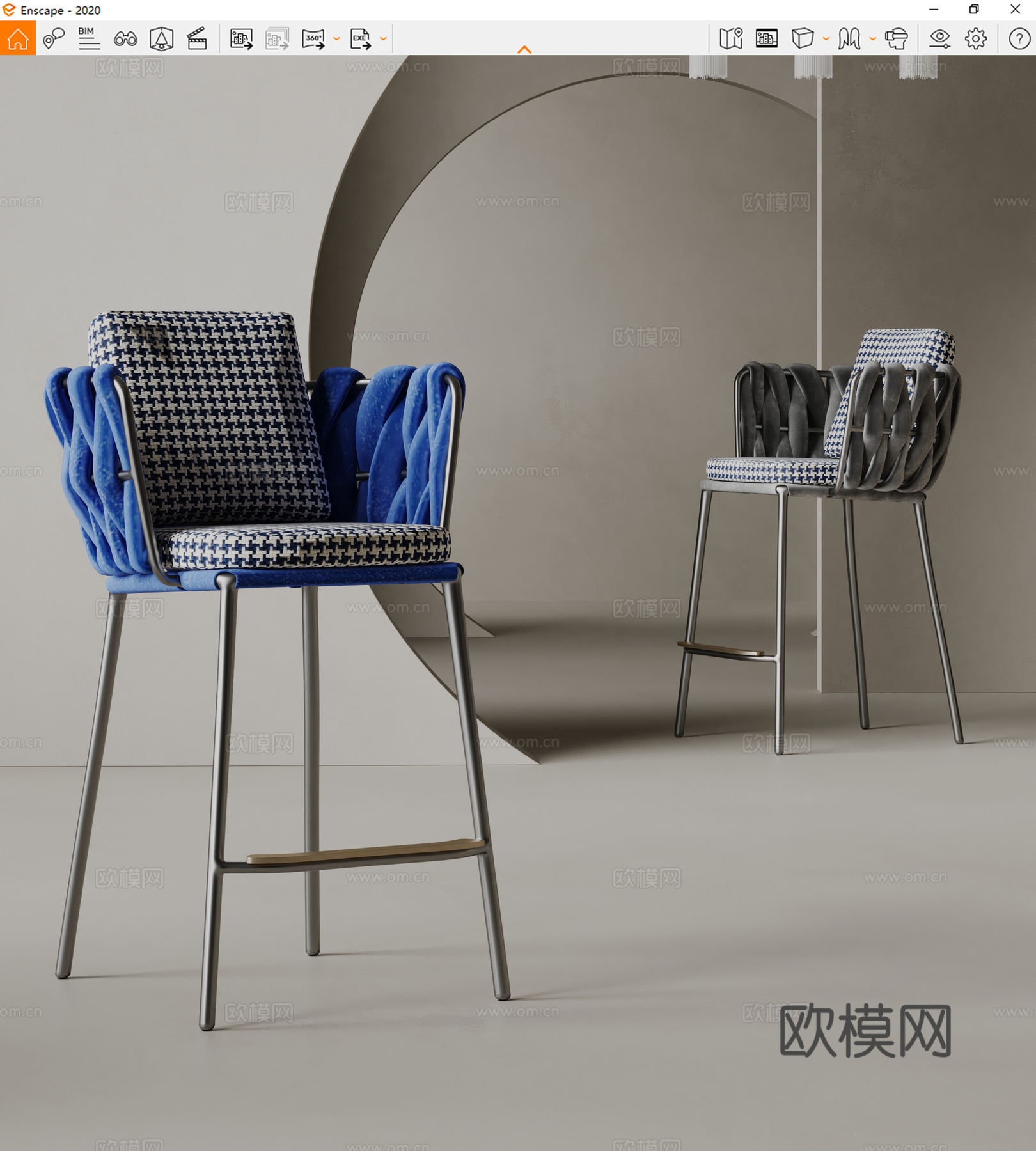 Minotti现代吧椅 布艺吧椅su模型