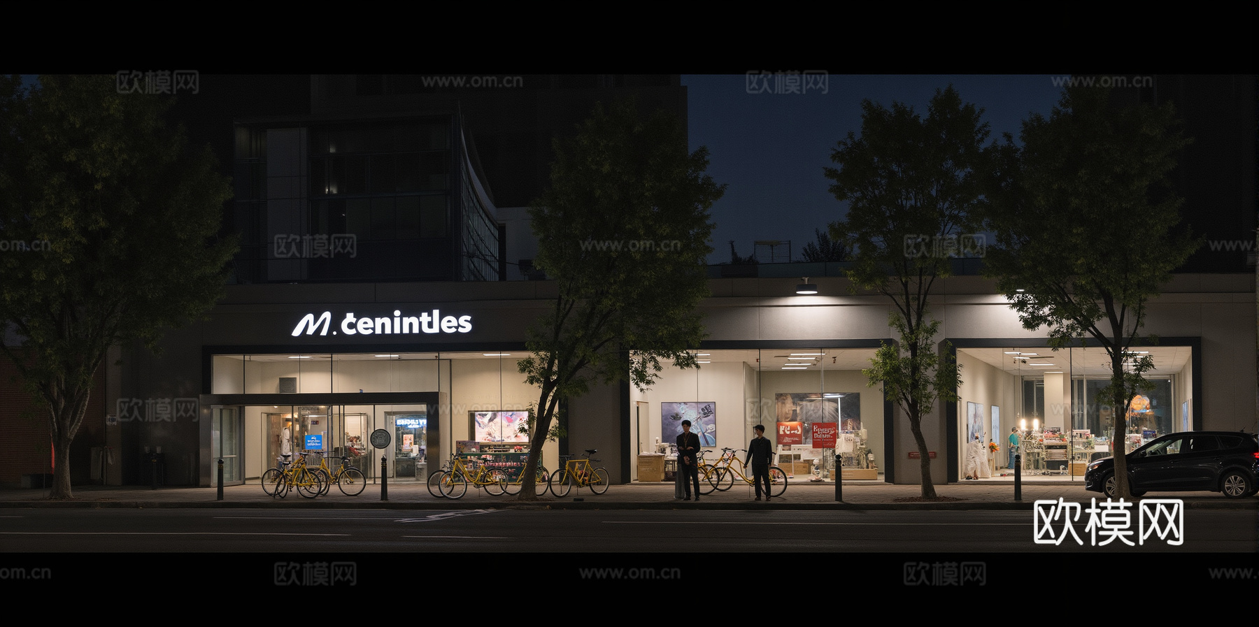 城市街道夜景  街景 大街 门面房窗景