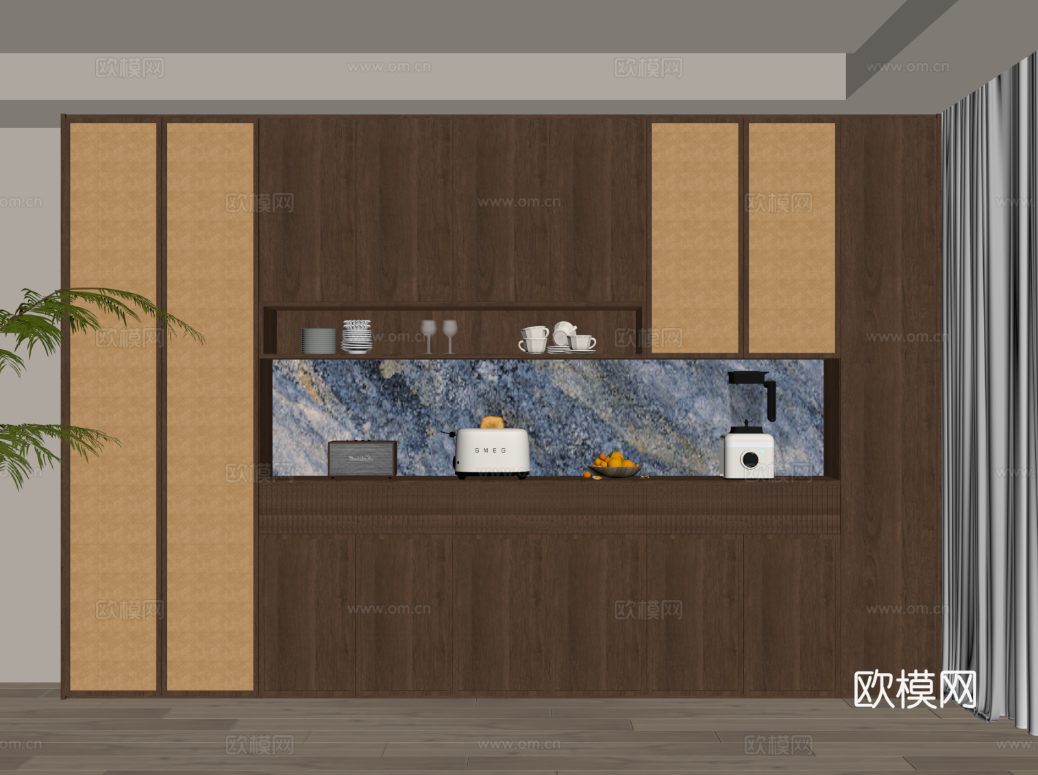 中古风酒柜 餐边柜su模型