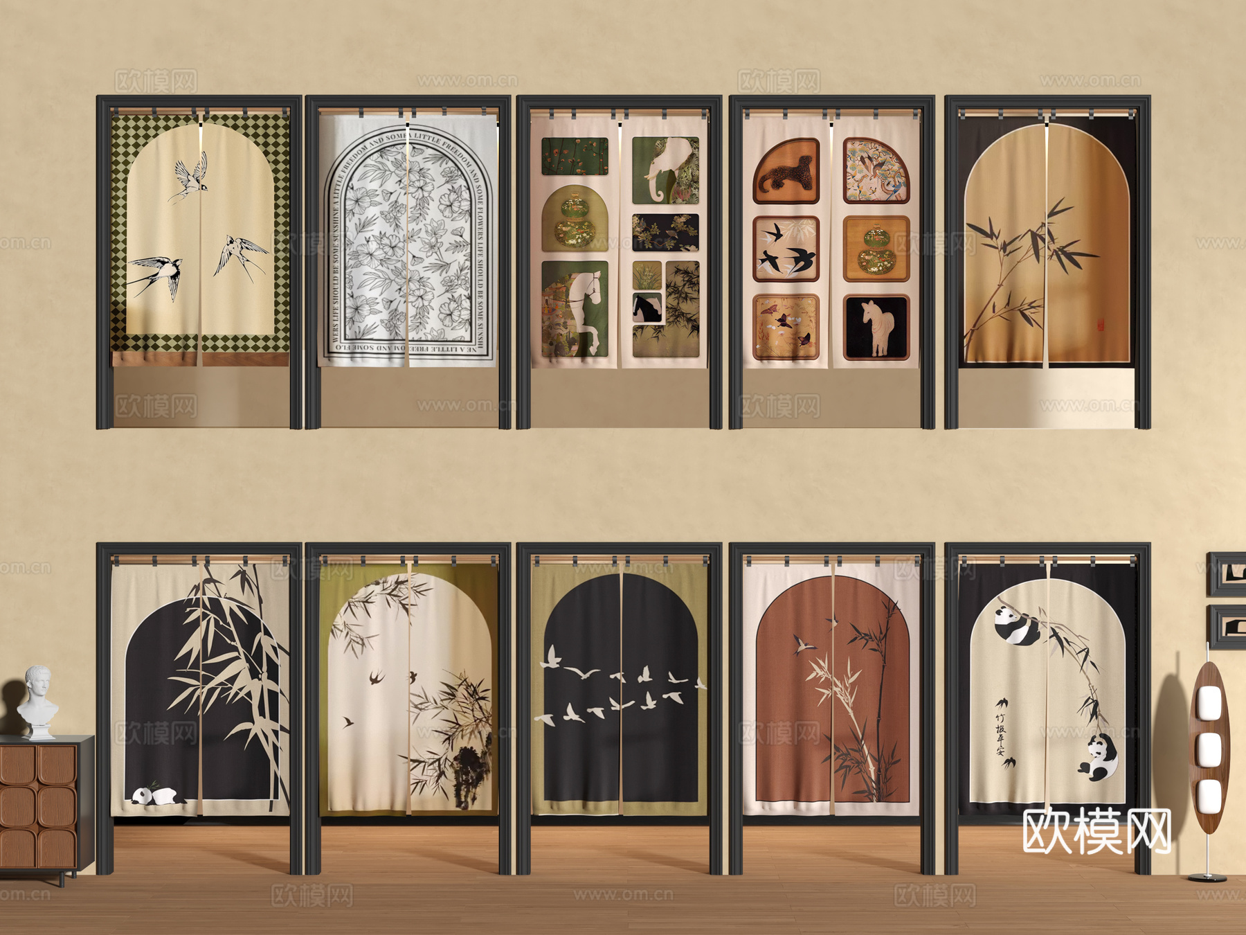 门帘 拉帘 厨房门帘 茶馆门帘 布帘su模型