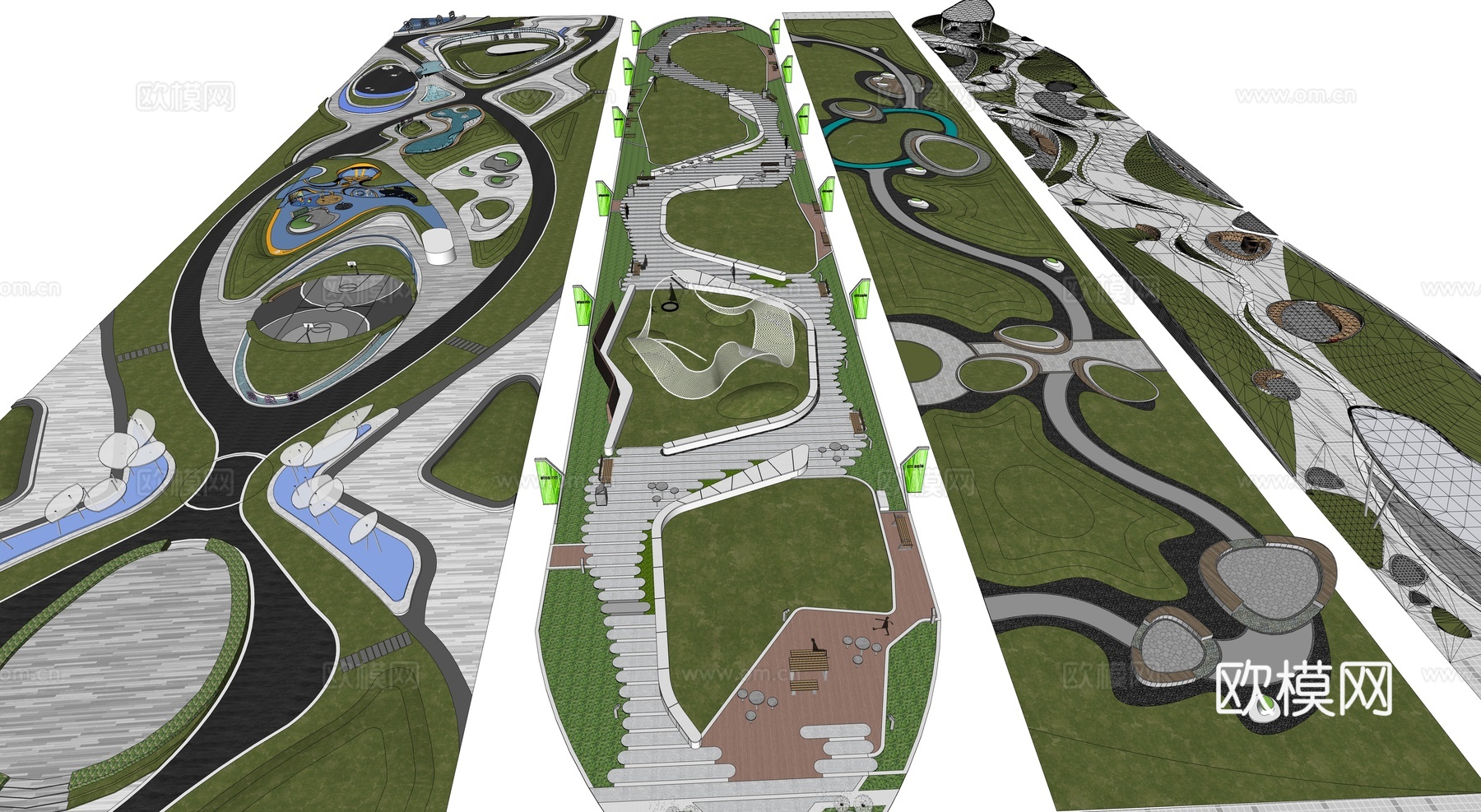 口袋公园 线性公园 街心公园su模型