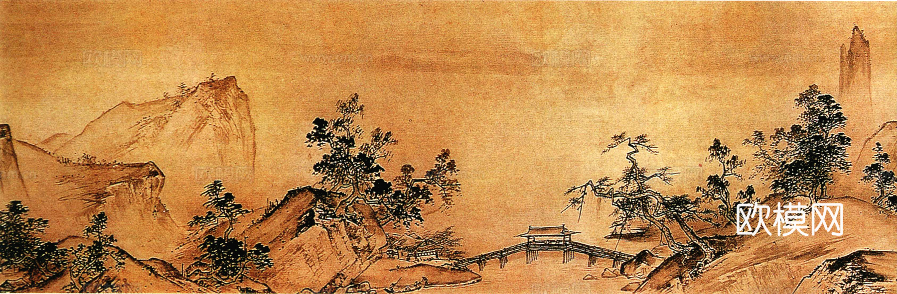 中式新中式挂画壁画字画山水花鸟背景墙壁纸装饰画油画