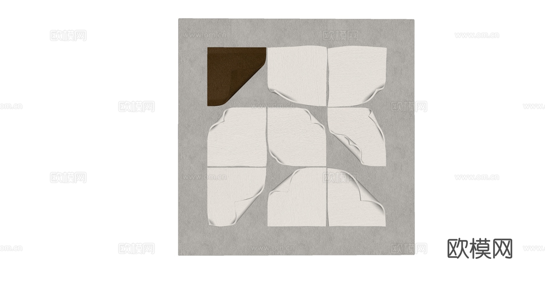 现代简约九宫格纸张翘边 艺术装置 墙面装饰su模型