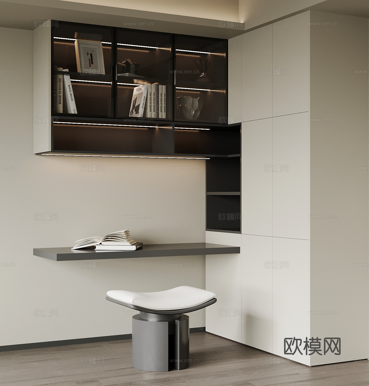 现代书桌椅 壁挂式柜su模型