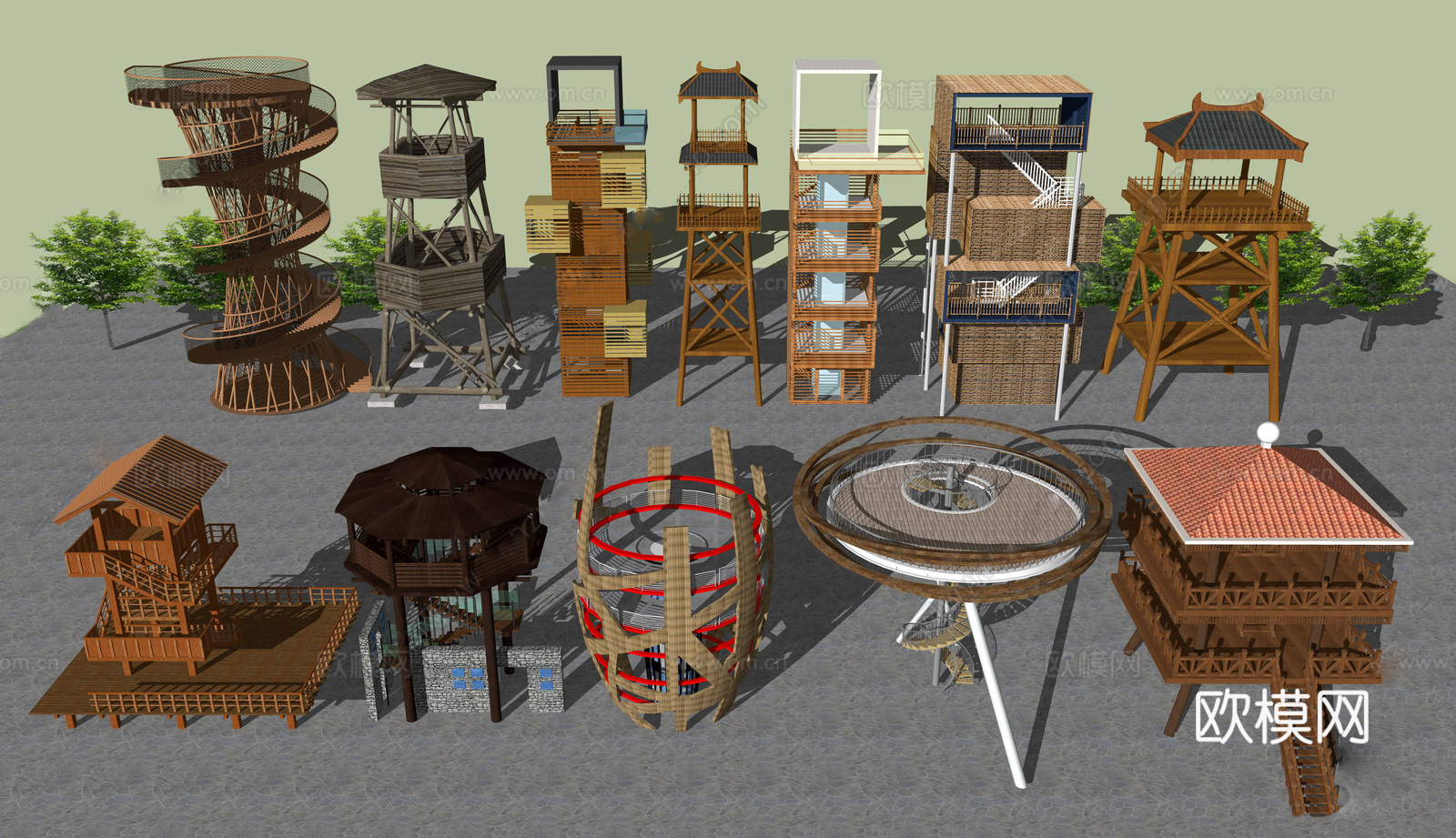 现代观景塔su模型