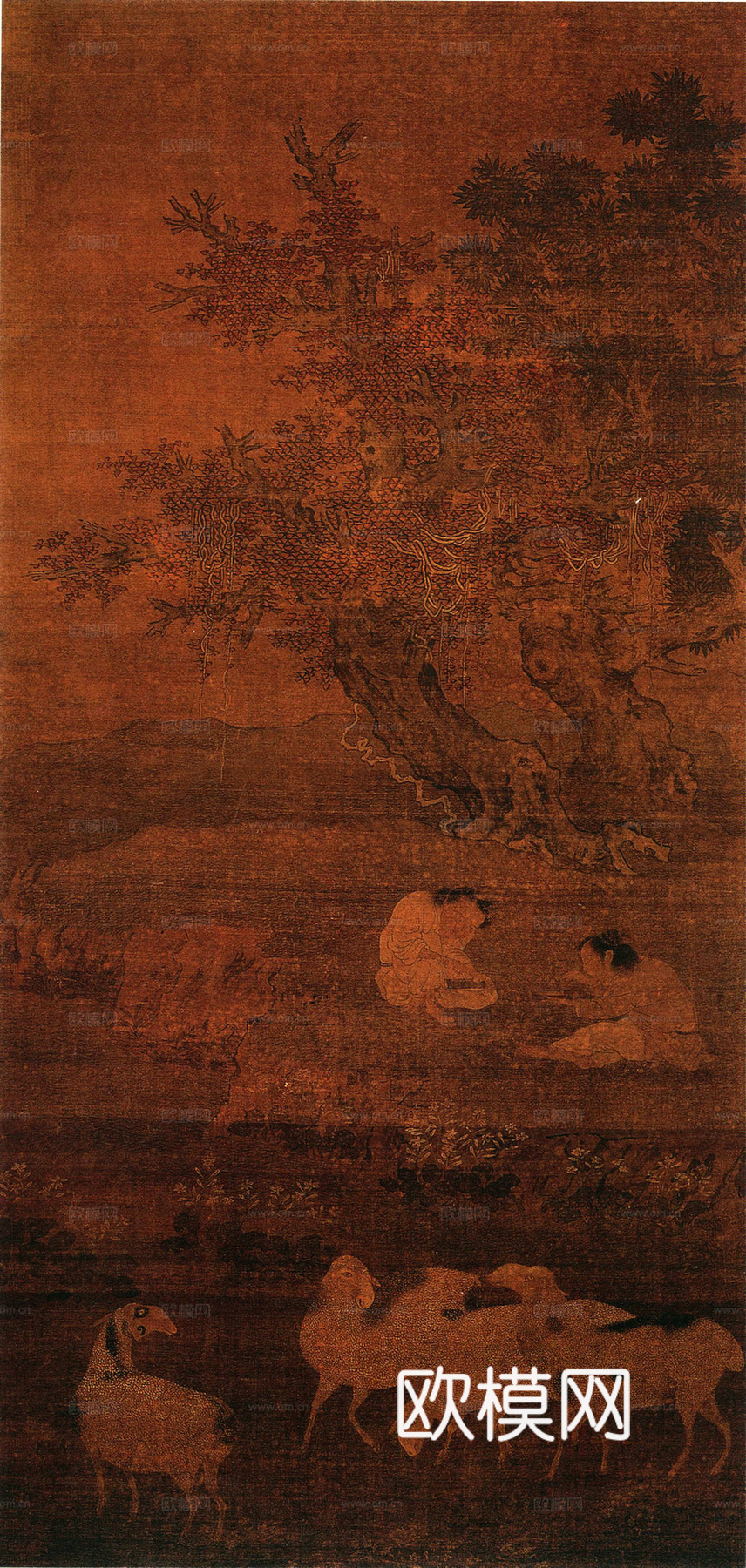 中式新中式挂画壁画字画山水花鸟背景墙壁纸装饰画油画下载