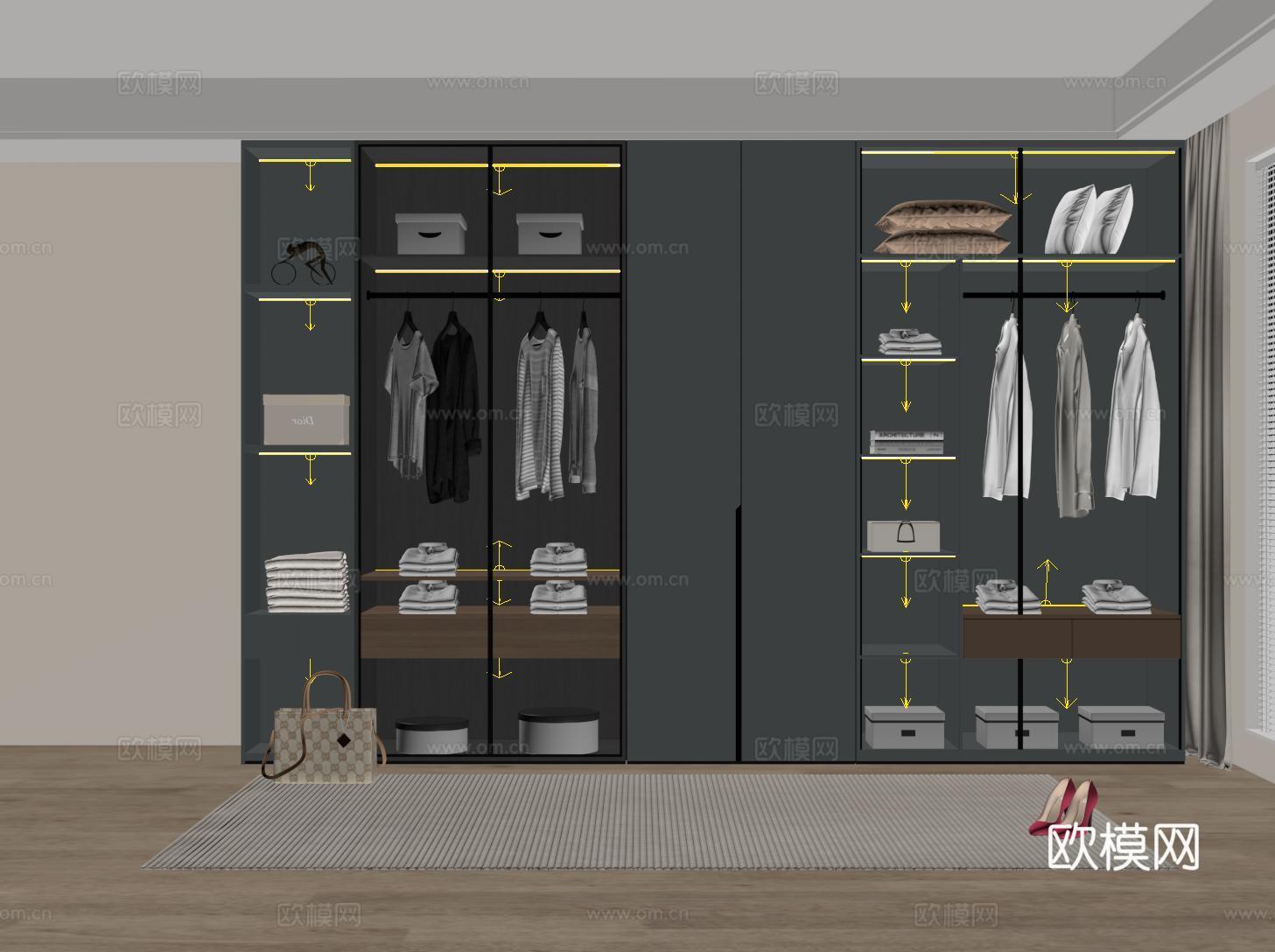 意式现代定制衣柜 玻璃衣柜su模型