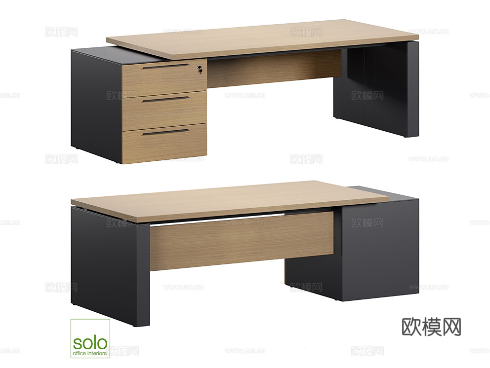 SoloOffice 办公桌 班台桌3d模型下载（渲染图1）