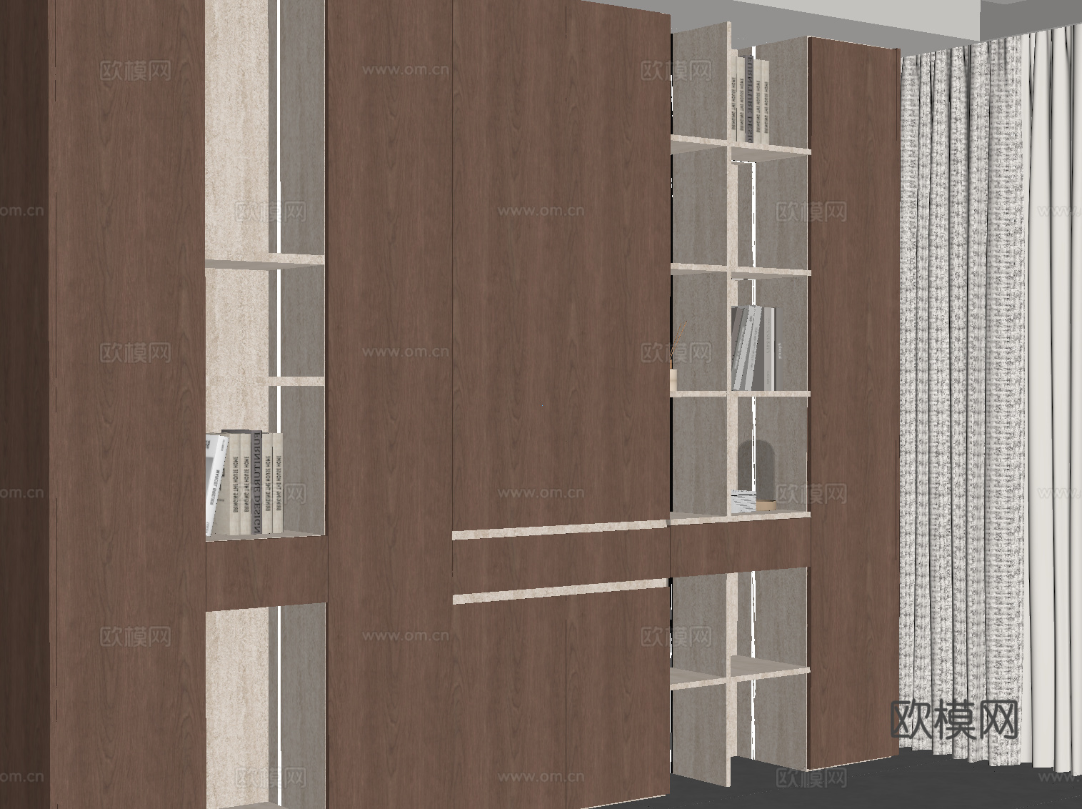 现代中古风书柜su模型