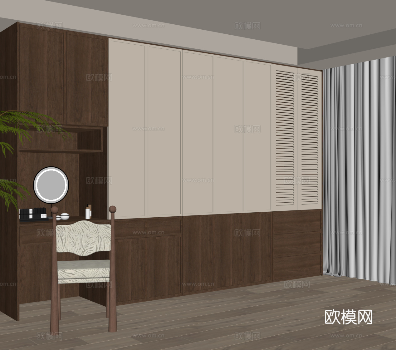 中古风衣柜 梳妆台一体柜su模型