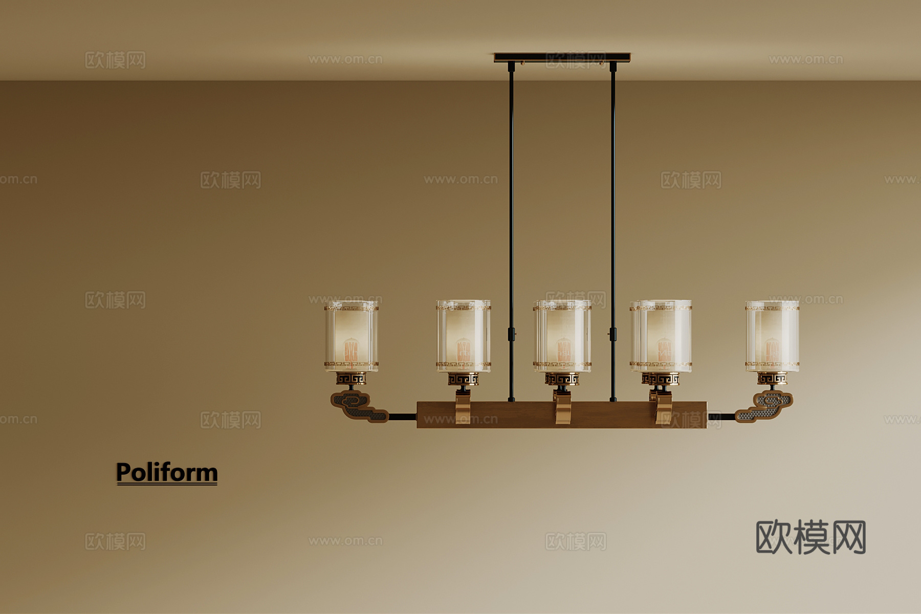 新中式吊灯su模型