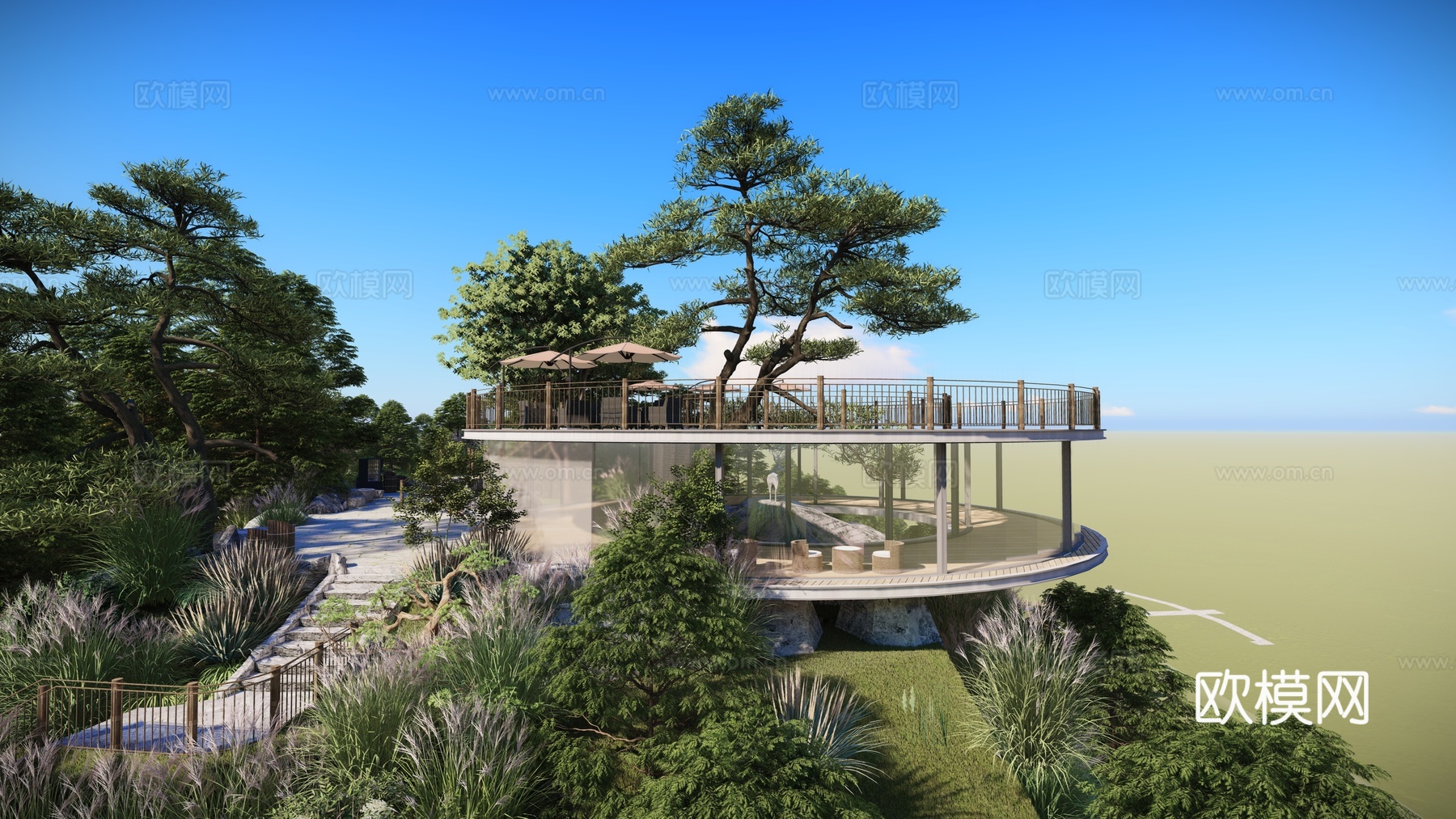 现代观景平台 景观台 景观构筑物su模型