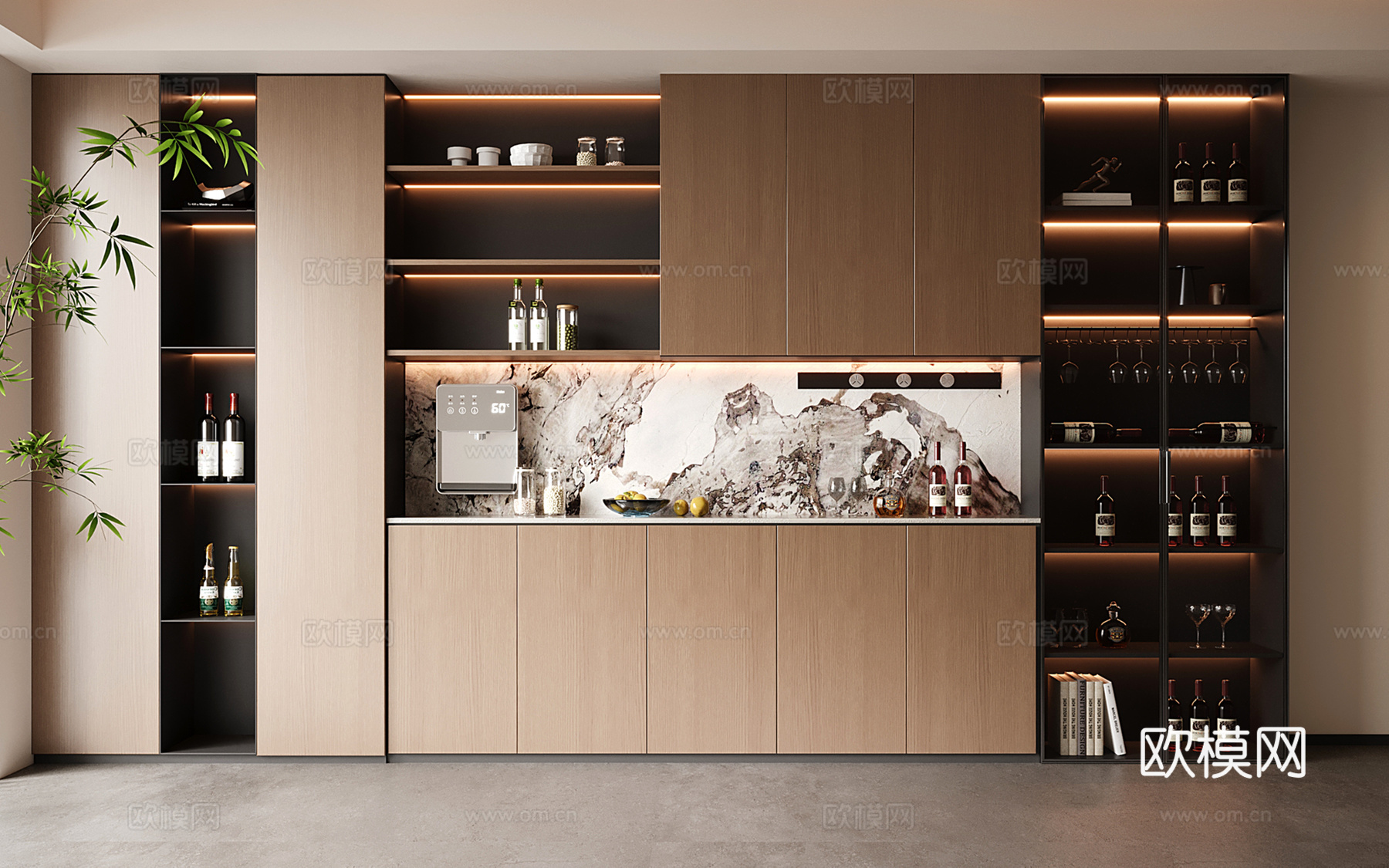 意式现代酒柜 定制满墙酒柜su模型