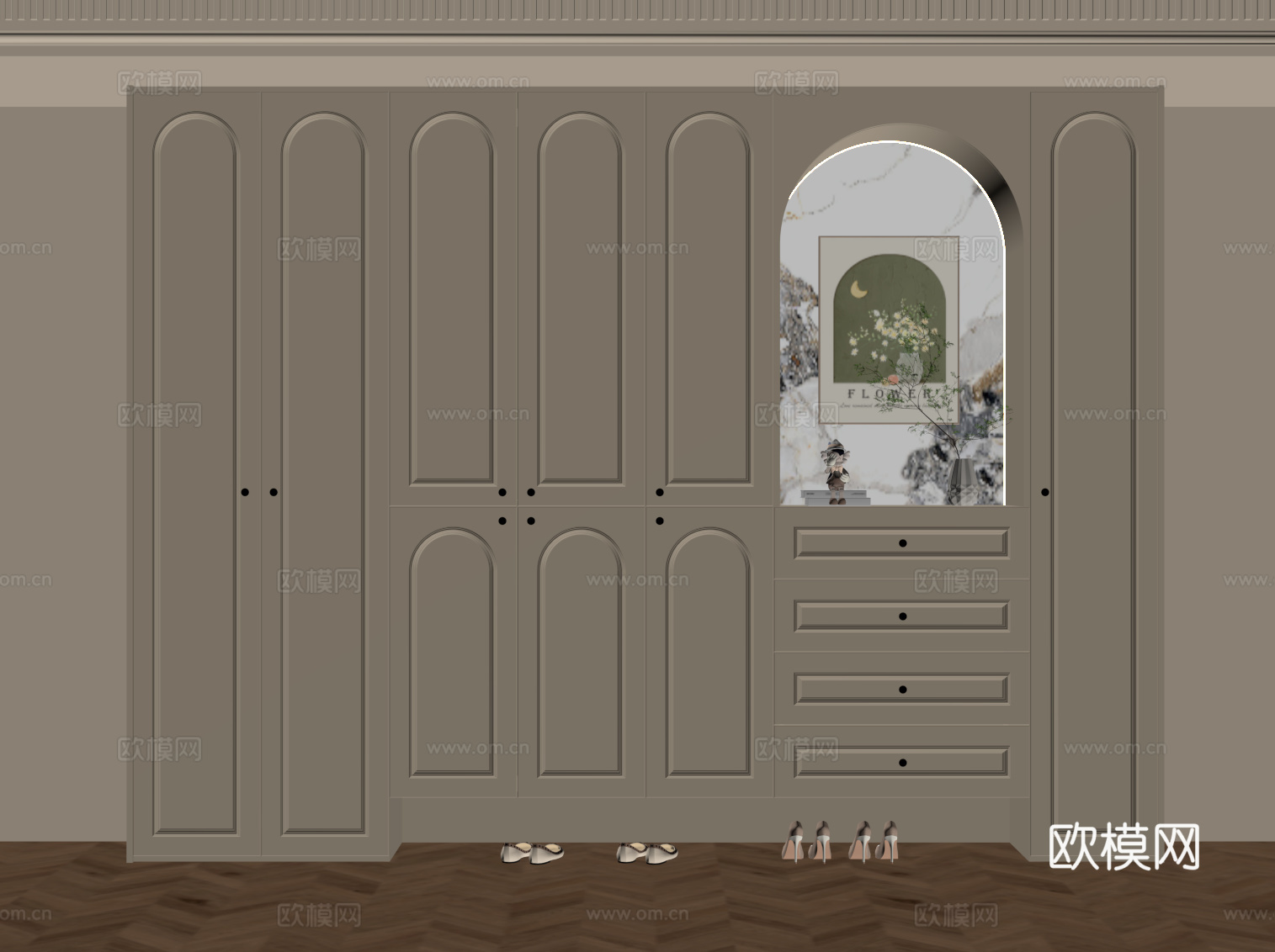 法式奶油风鞋柜 入户鞋柜su模型