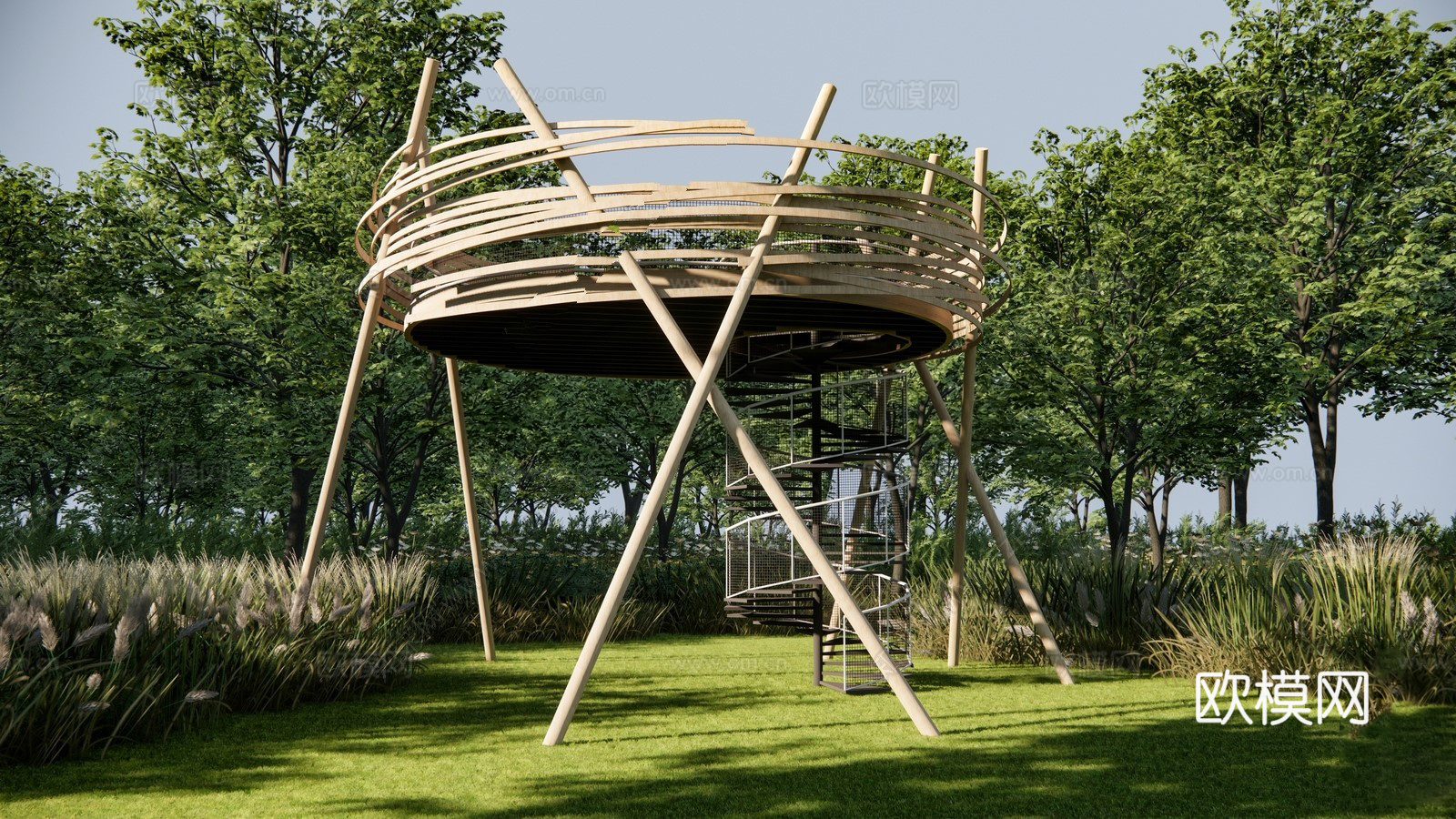 现代观景平台 景观台 景观构筑物su模型