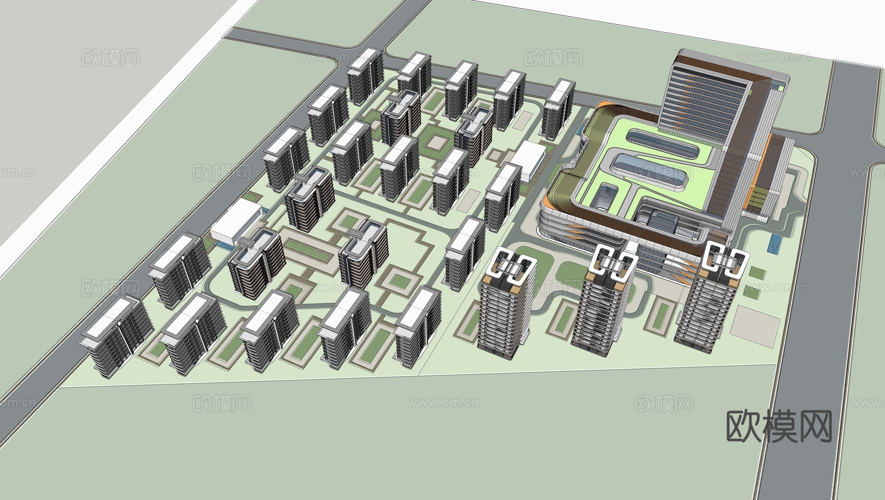 现代住宅小区su模型下载（渲染图2）