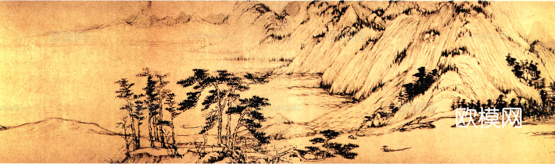中式新中式挂画壁画字画山水花鸟背景墙壁纸装饰画油画下载
