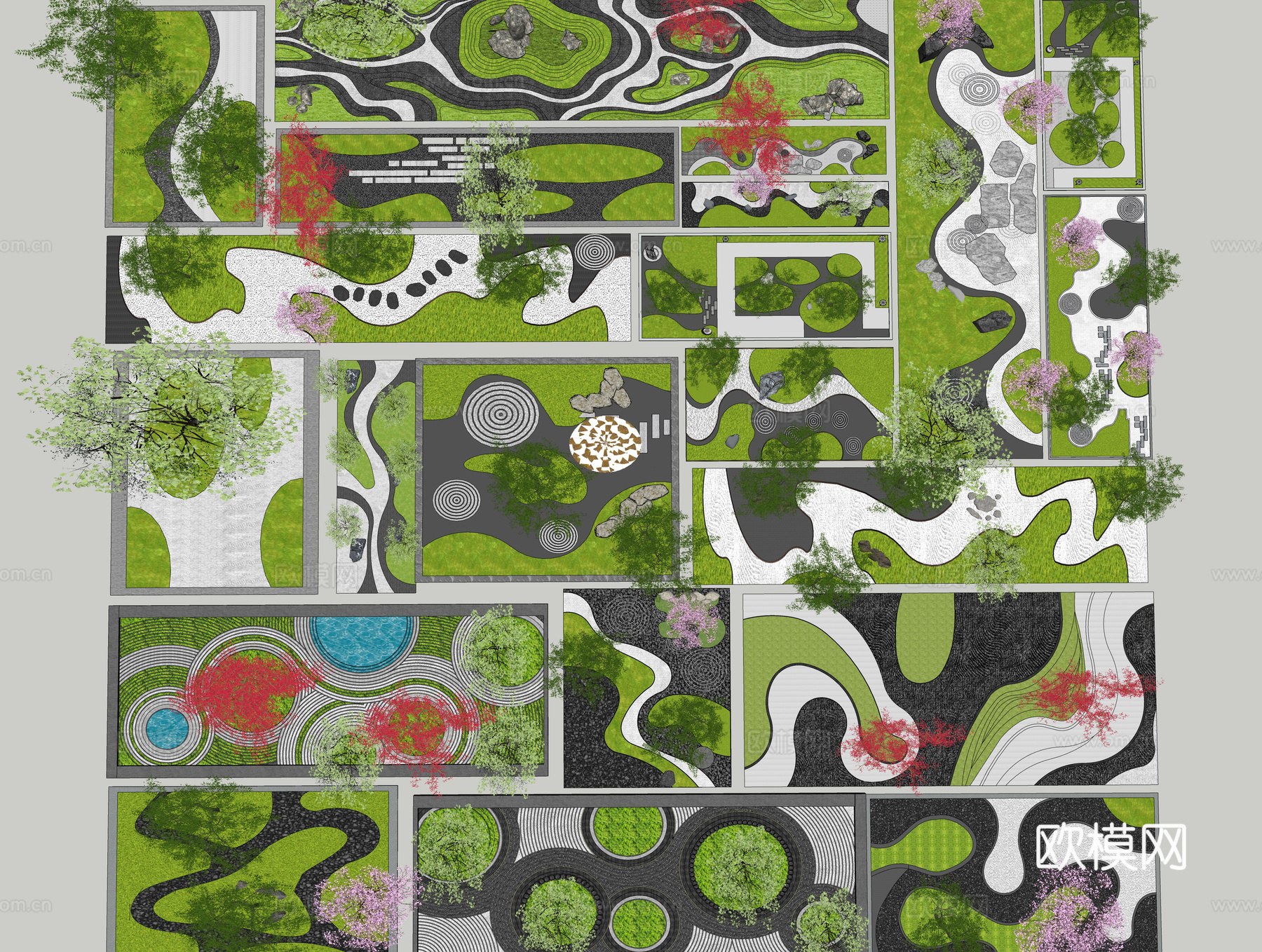 庭院景观 庭院小品 花园 微地形su模型