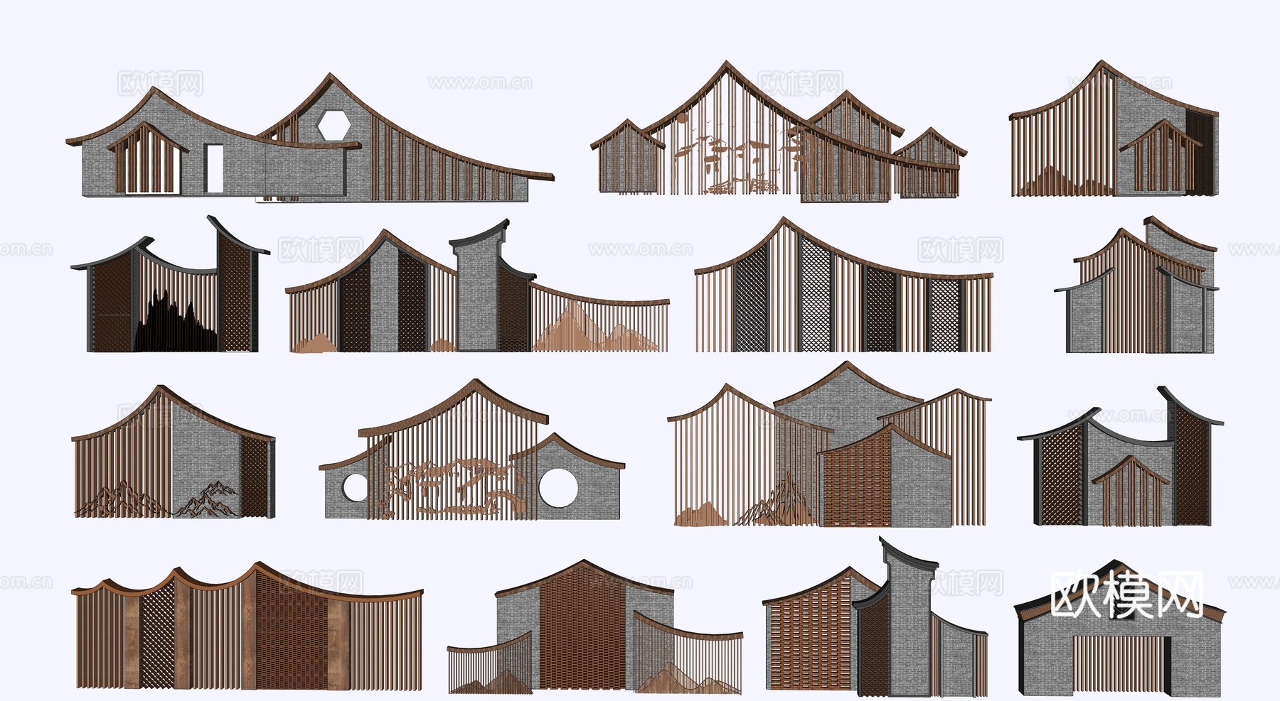 中式景墙su模型