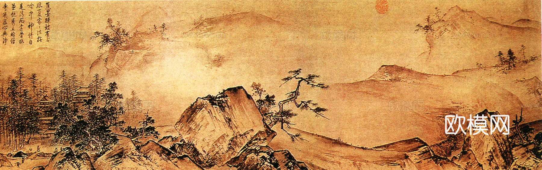 中式新中式挂画壁画字画山水花鸟背景墙壁纸装饰画油画