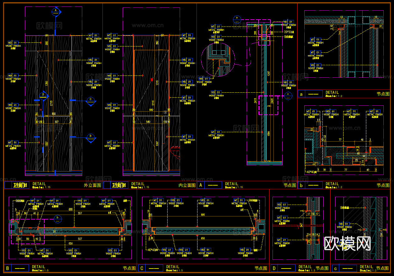 平开门 门节点 木门  单开门  卫生间门cad施工图