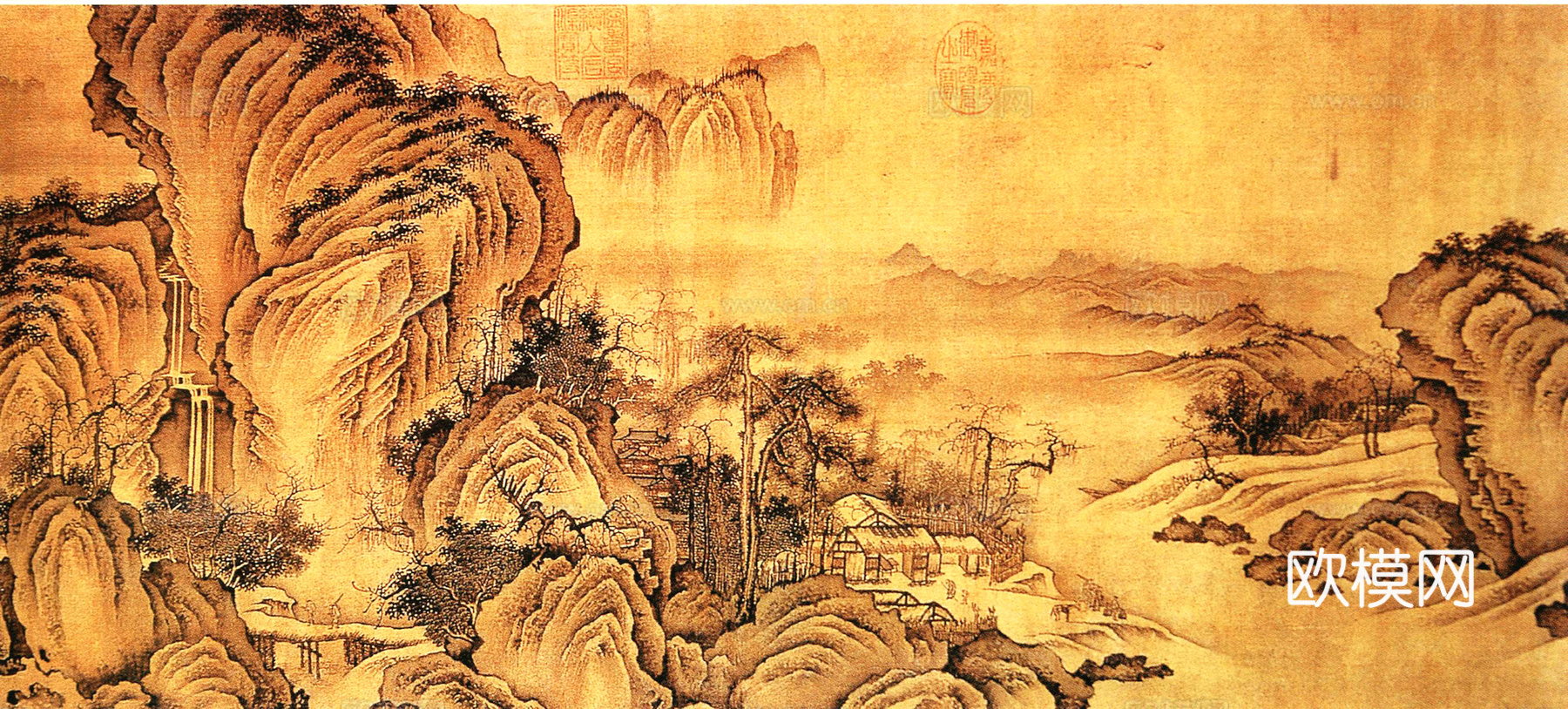 中式新中式挂画壁画字画山水花鸟背景墙壁纸装饰画油画