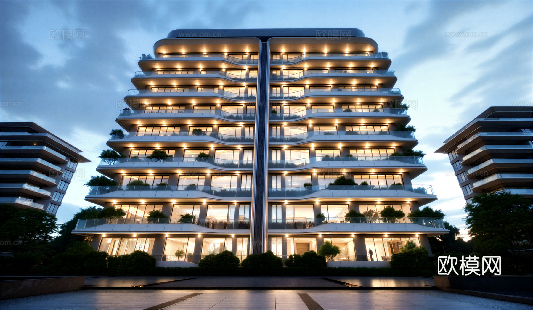 现代多层住宅 花园洋房su模型