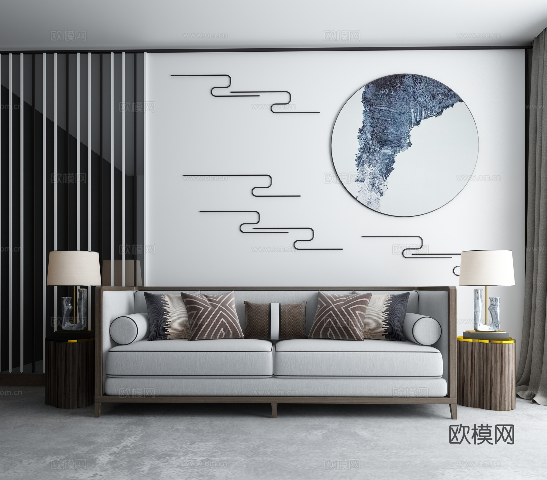 新中式沙发茶几组合 禅意中式客厅 中式样板房3d模型下载（渲染图2）