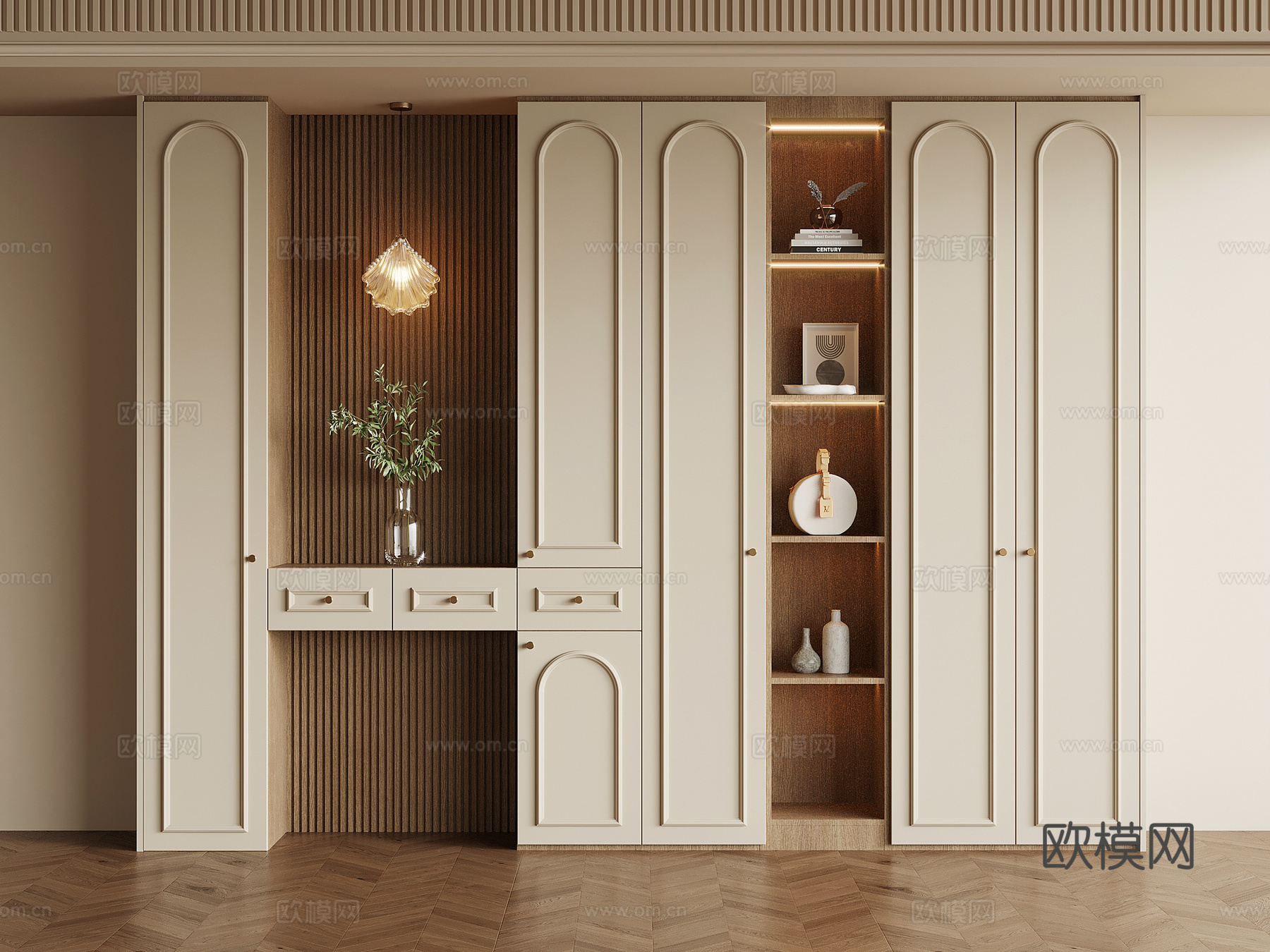 法式奶油风鞋柜 入户鞋柜su模型